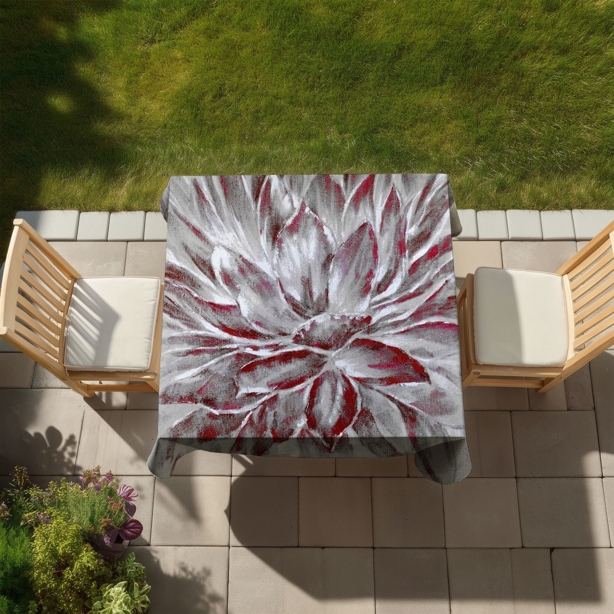 Picture of Begin Home Decor C1TC5858JY4GWN 58 x 58 in. Red & Gray Flower Tablecloth - Indoor & Outdoor Home Decor