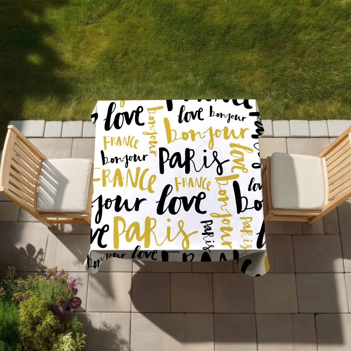 Picture of Begin Home Decor C1TC5858JCB67Z 58 x 58 in. Illustrative Bonjour Paris Yellow Tablecloth - Indoor & Outdoor Decor
