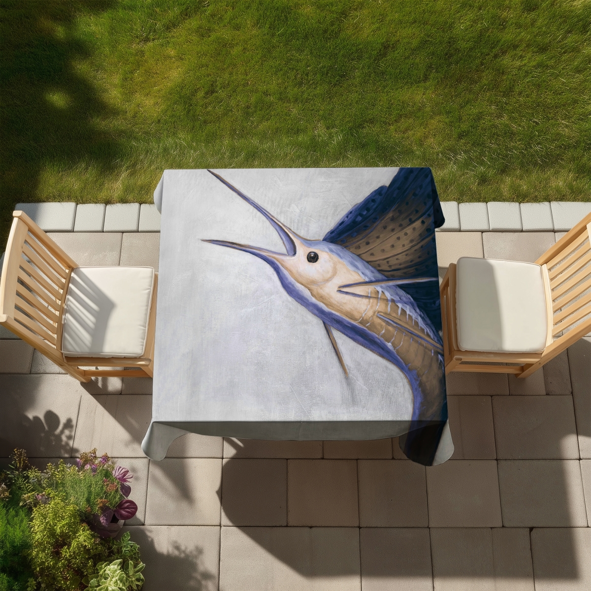 Picture of Begin Home Decor C1TC5858O0SAKT 58 x 58 in. Gold Swordfish Tablecloth - Wildlife Marine Decor for Home