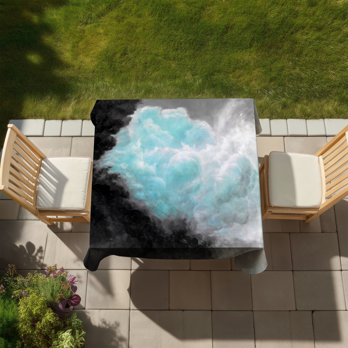 Picture of Begin Home Decor C1TC58581DHM72 58 x 58 in. Turquoise Clouds Tablecloth - Indoor & Outdoor - Home Decor