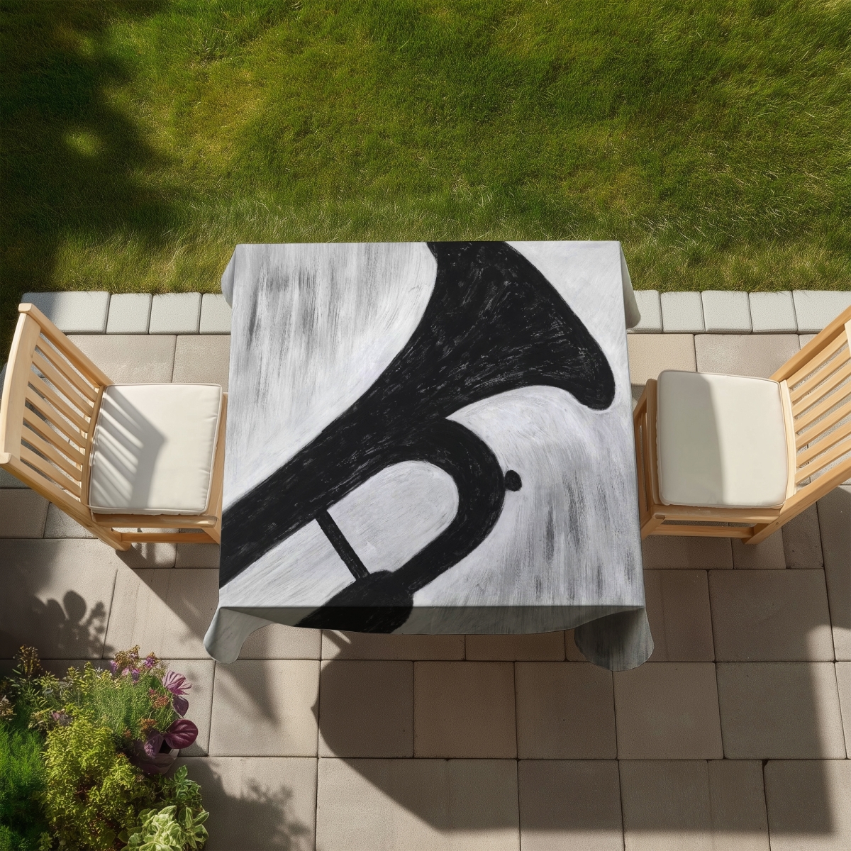 Picture of Begin Home Decor C1TC58584RB8BR 58 x 58 in. White Trumpet Silhouette Tablecloth - Indoor & Outdoor Decor