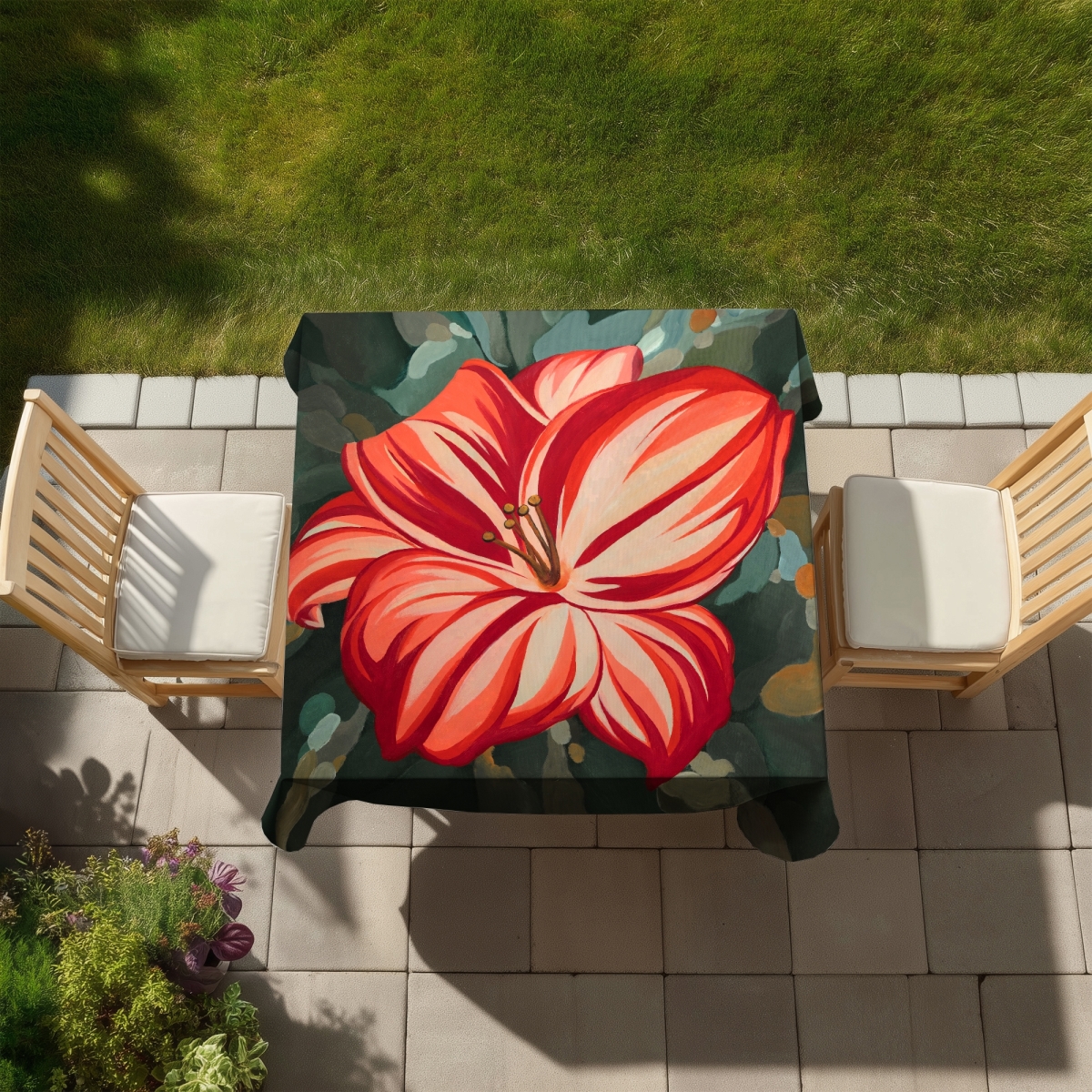 Picture of Begin Home Decor C1TC5858B8AR49 58 x 58 in. Blooming Daylilies Tablecloth - Red Indoor & Outdoor Decor