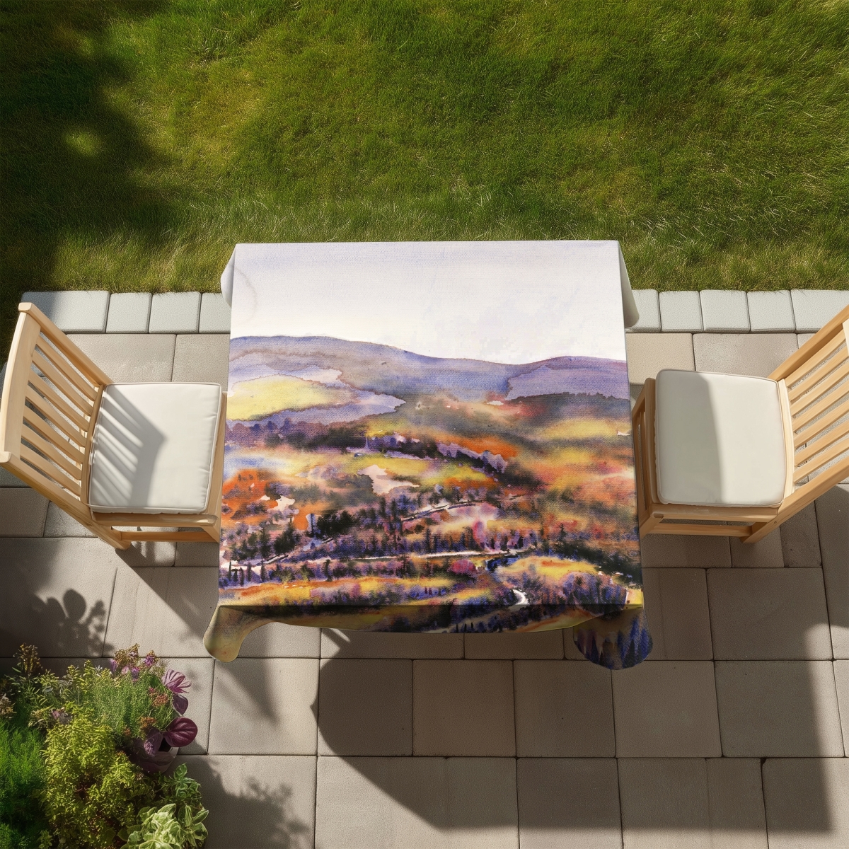 Picture of Begin Home Decor C1TC5858CI94F4 58 x 58 in. Beautiful Hills Tablecloth - Indoor & Outdoor Home Decor