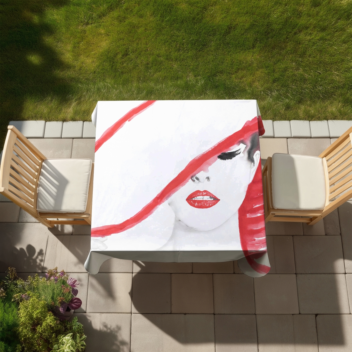 Picture of Begin Home Decor C1TC58584PRZGA 58 x 58 in. White Fashion Tablecloth - Woman with Summer Hat Design