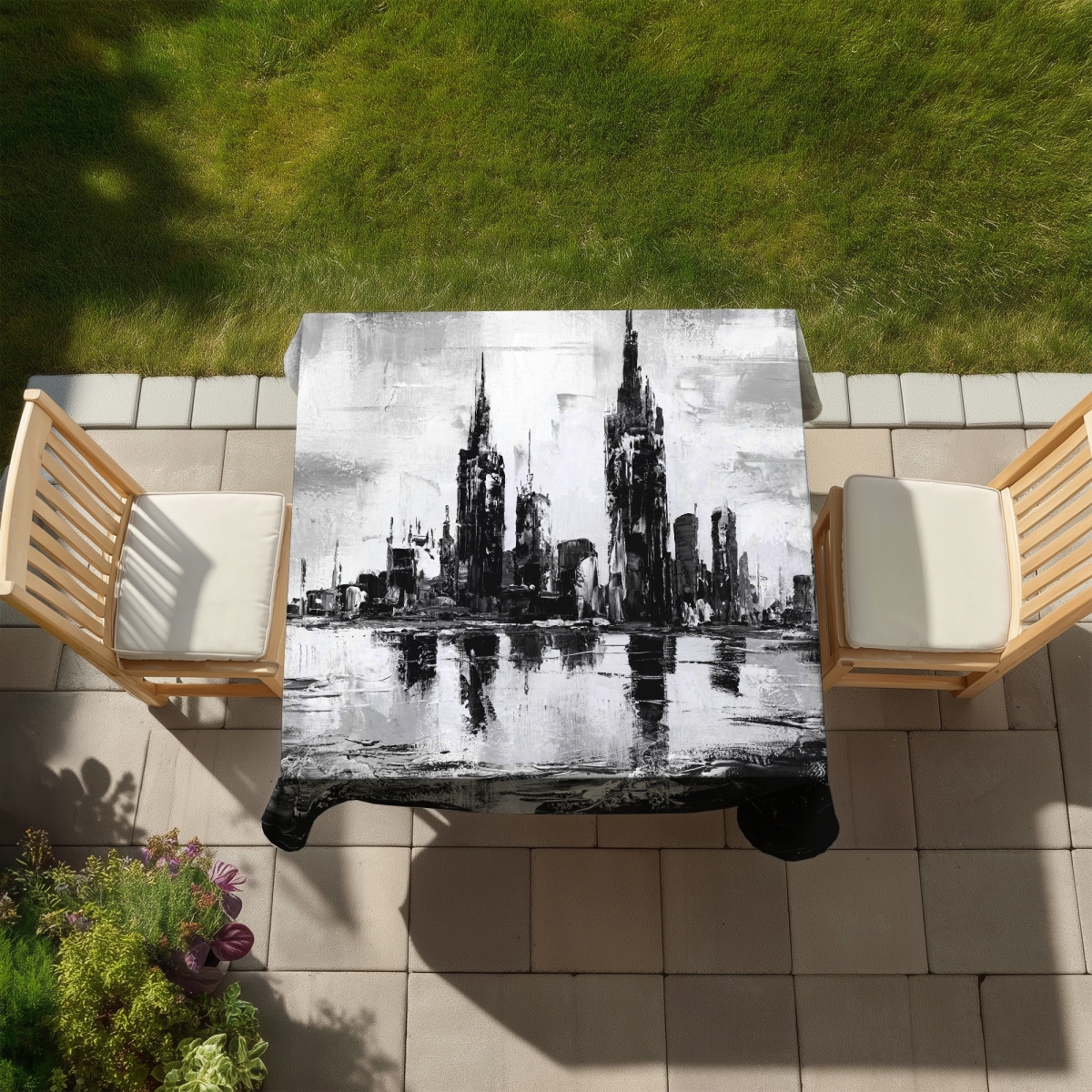 Picture of Begin Home Decor C1TC585866RNC1 58 x 58 in. Mono Urban Cityscape Tablecloth - Indoor & Outdoor Home Decor