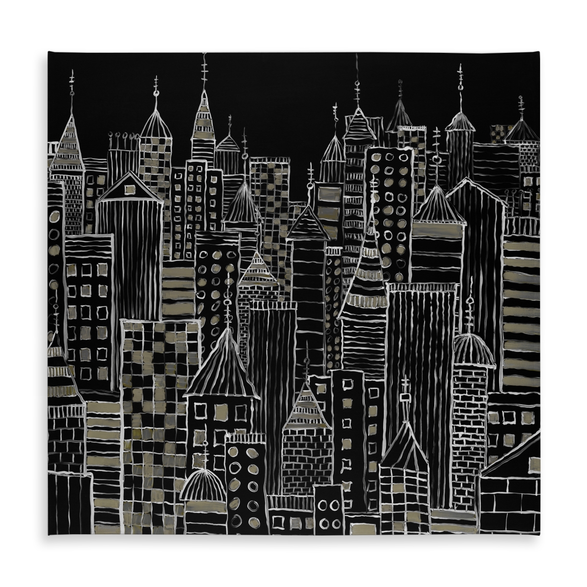 Picture of Begin Home Decor C1TC5858BDSPWD 58 x 58 in. Black Livingroom Tablecloth - Illustrative City Towers Decor