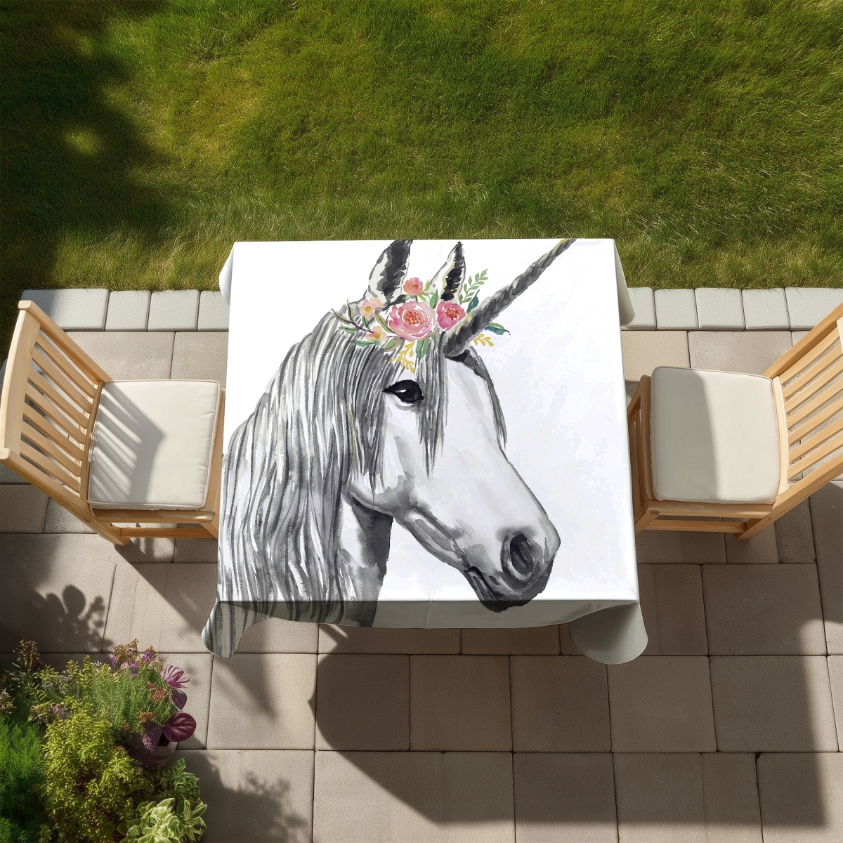 Picture of Begin Home Decor C1TC5858Z24XII 58 x 58 in. Unicorn Horse Tablecloth - Indoor & Outdoor Home Decor