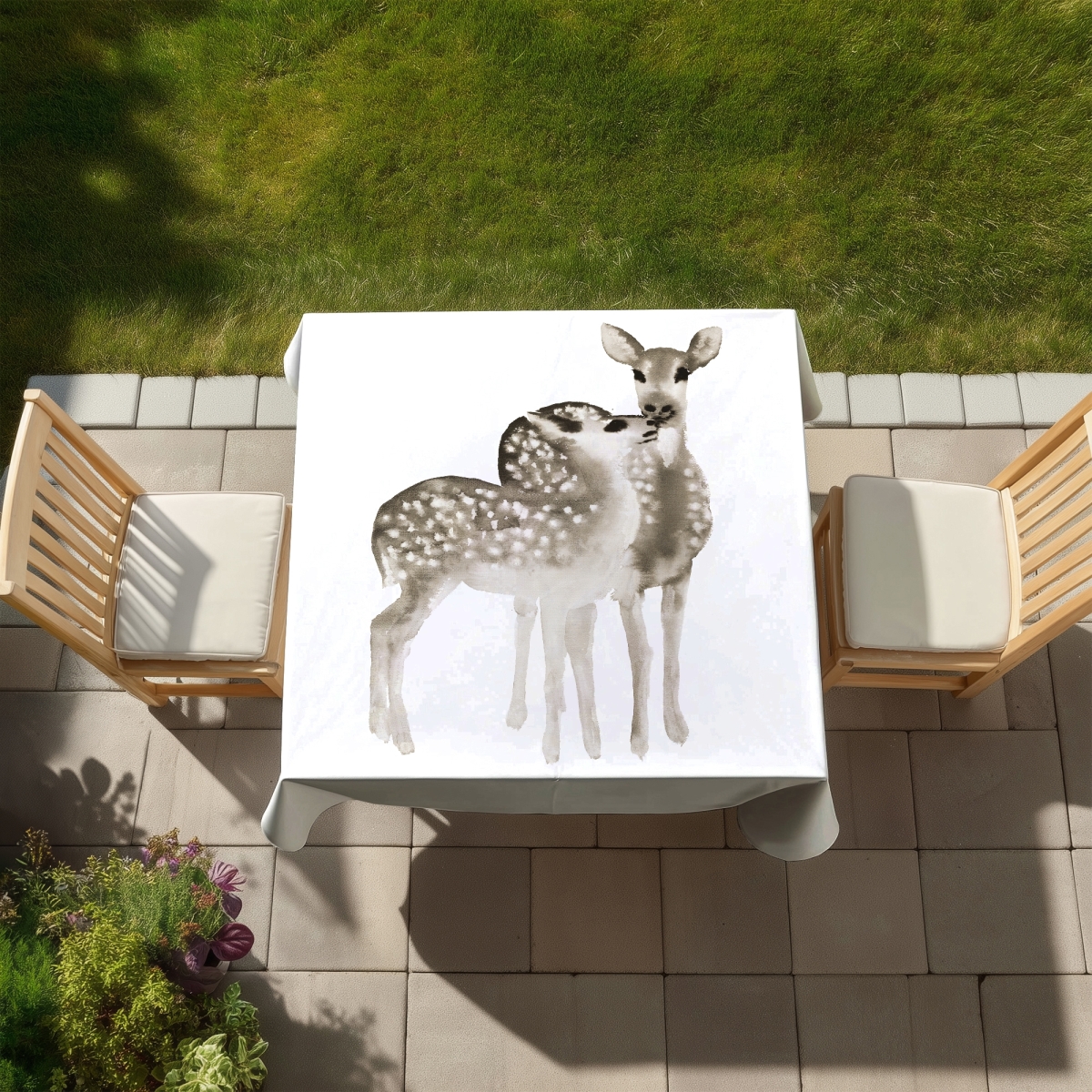 Picture of Begin Home Decor C1TC5858ZNH8NB 58 x 58 in. Sepia Fawns Love Deer Brown Tablecloth - Indoor & Outdoor Decor
