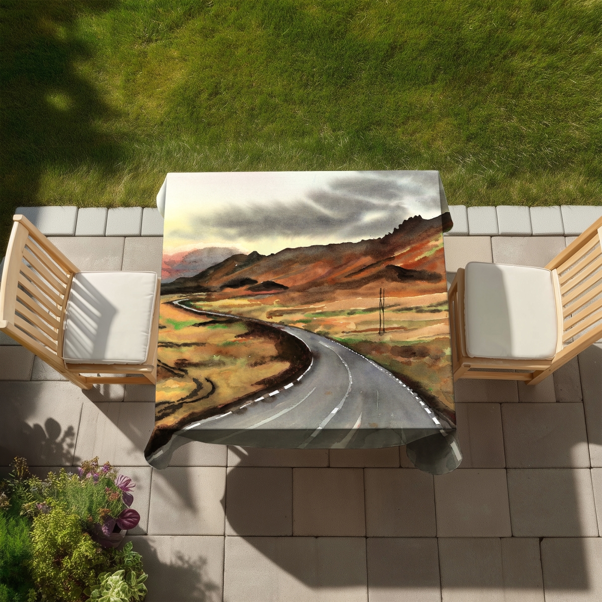 Picture of Begin Home Decor C1TC58588AFO92 58 x 58 in. On the Road in Iceland Tablecloth - Modern Mountain Home Decor