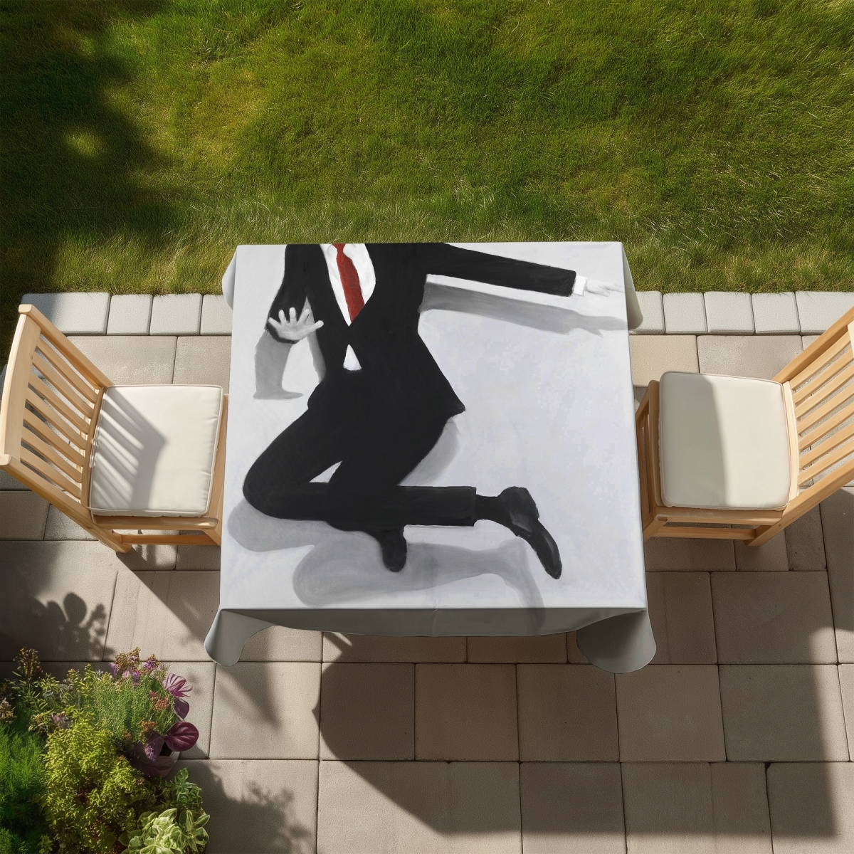 Picture of Begin Home Decor C1TC5858QUFYL5 58 x 58 in. White Bedroom Contemporary Tablecloth - Classical Jumping Man