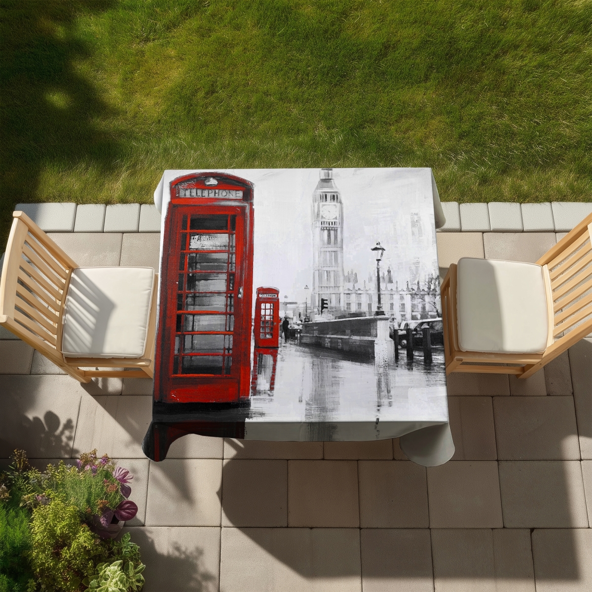 Picture of Begin Home Decor C1TC585867QYY7 58 x 58 in. Red Phonebooth Tablecloth - Scenic Gray Indoor & Outdoor Decor