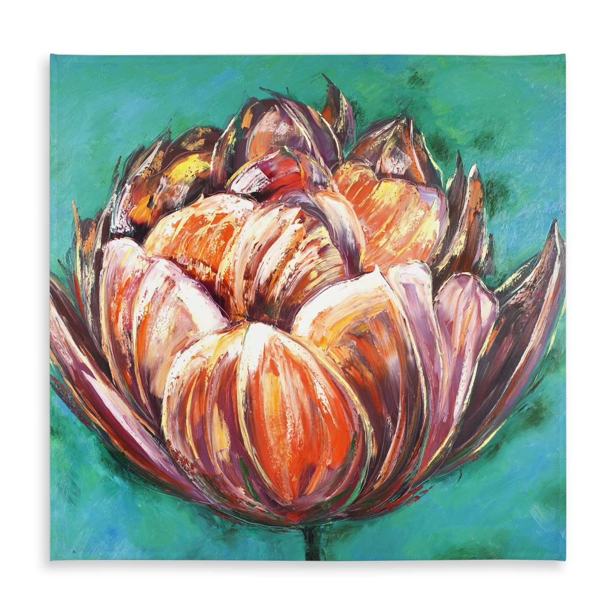 Picture of Begin Home Decor C1TC5858WNO6R7 58 x 58 in. Orange Floral Tablecloth - Abstract Double Tulips - Indoor & Outdoor