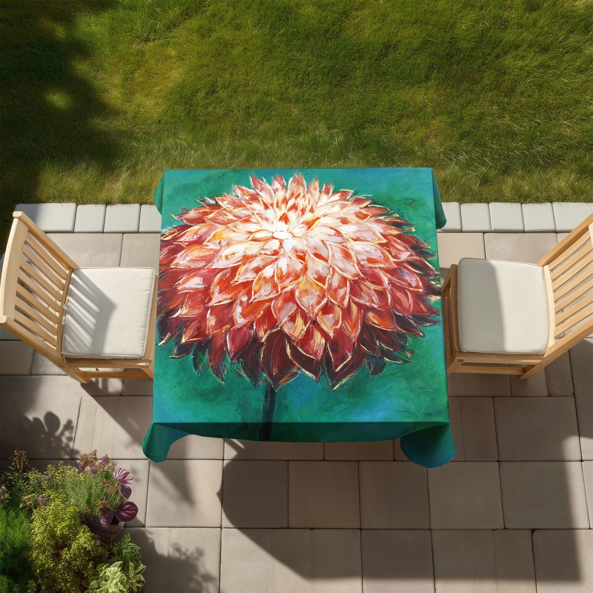 Picture of Begin Home Decor C1TC5858C1JMSI 58 x 58 in. Abstract Dahlia Flower Tablecloth - Indoor & Outdoor Home Decor