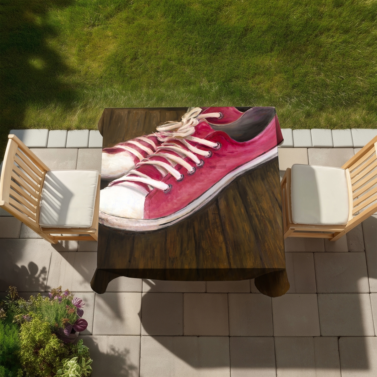 Picture of Begin Home Decor C1TC5858IAP8BP 58 x 58 in. Pink Sneakers Brown Tablecloth - Indoor & Outdoor Home Decor