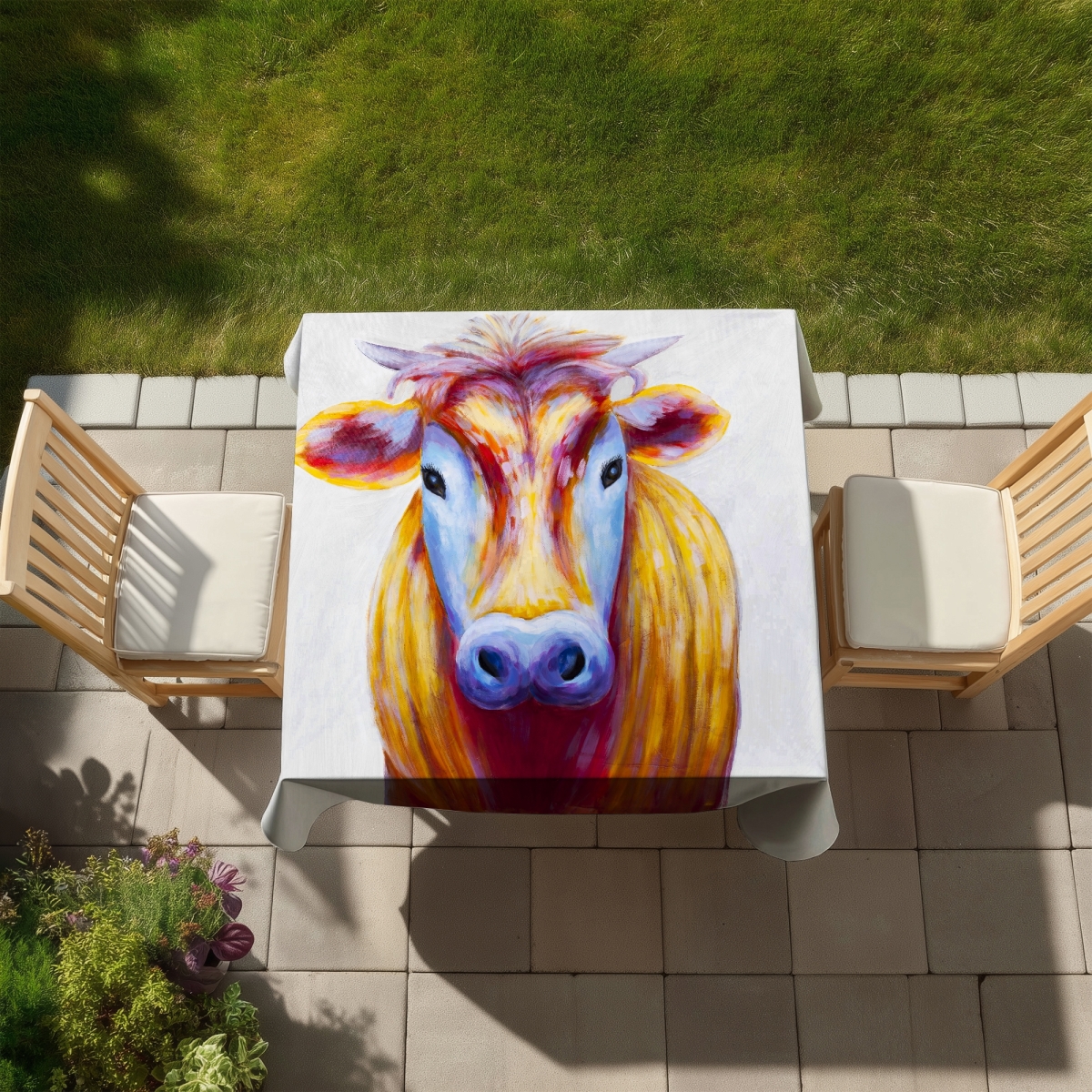 Picture of Begin Home Decor C1TC5858TFKOAC 58 x 58 in. Colorful Country Cow Indoor & Outdoor Tablecloth - Home Decor