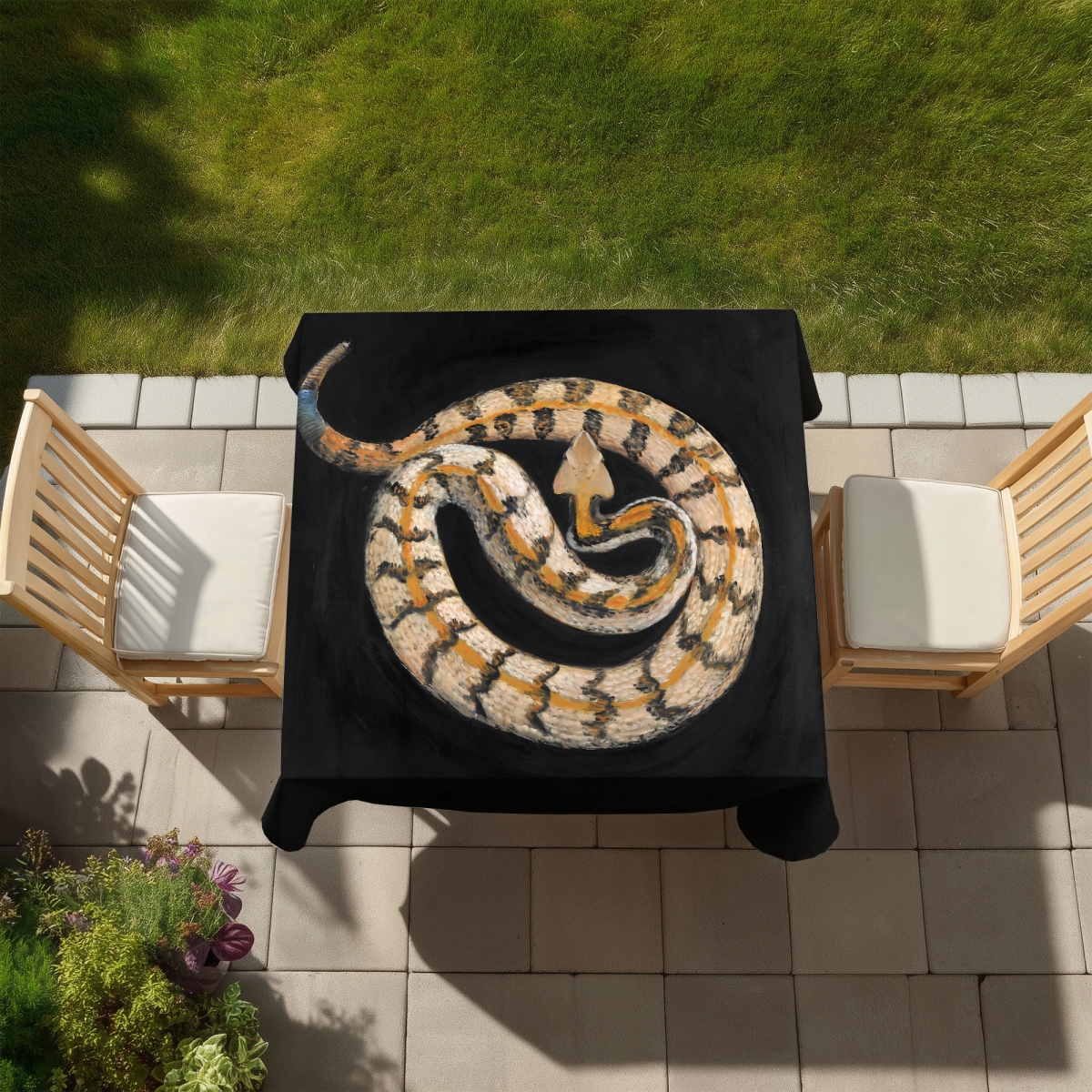 Picture of Begin Home Decor C1TC5858NVYMFA 58 x 58 in. Exotic Southern Timber Rattlesnake Tablecloth - Indoor & Outdoor