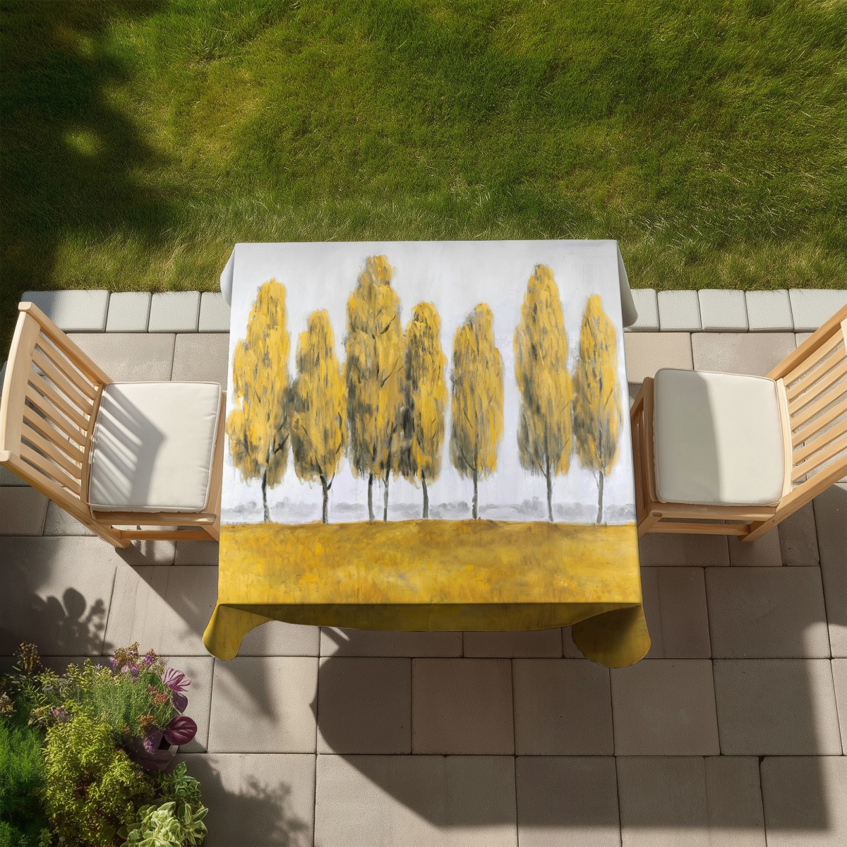 Picture of Begin Home Decor C1TC58585O7LW6 58 x 58 in. Abstract Yellow Trees - Gray Indoor & Outdoor Tablecloth Decor