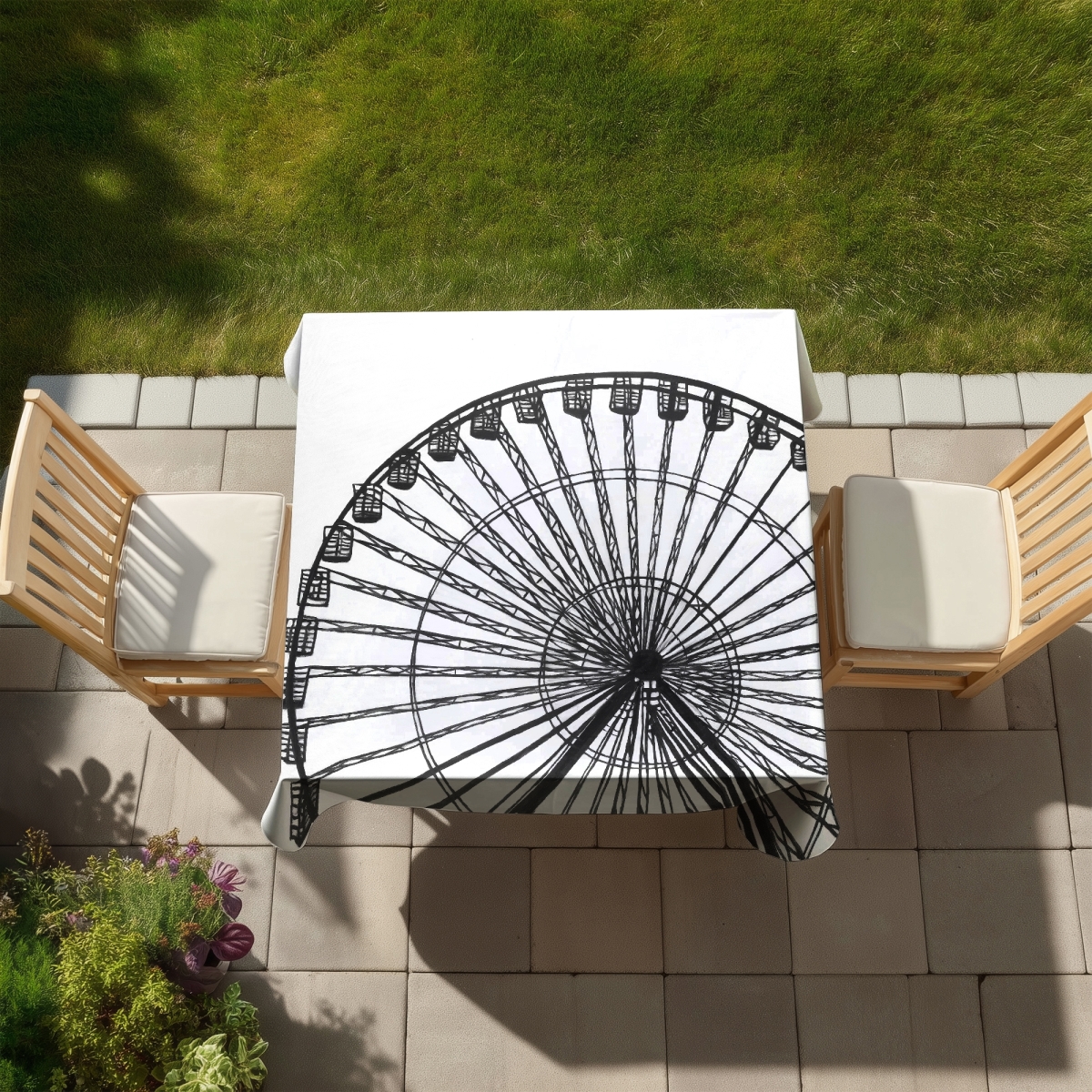 Picture of Begin Home Decor C1TC5858O7LFMK 58 x 58 in. Monochrome Ferris Wheel Tablecloth - Indoor & Outdoor Home Decor