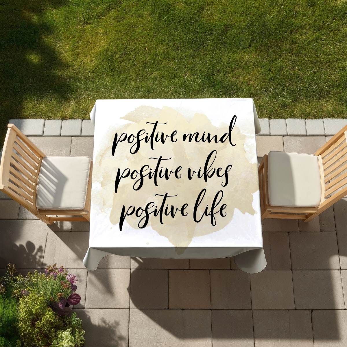 Picture of Begin Home Decor C1TC5858N21AGF 58 x 58 in. Beige Typo Tablecloth - Positive Mind Vibes - Home Decor