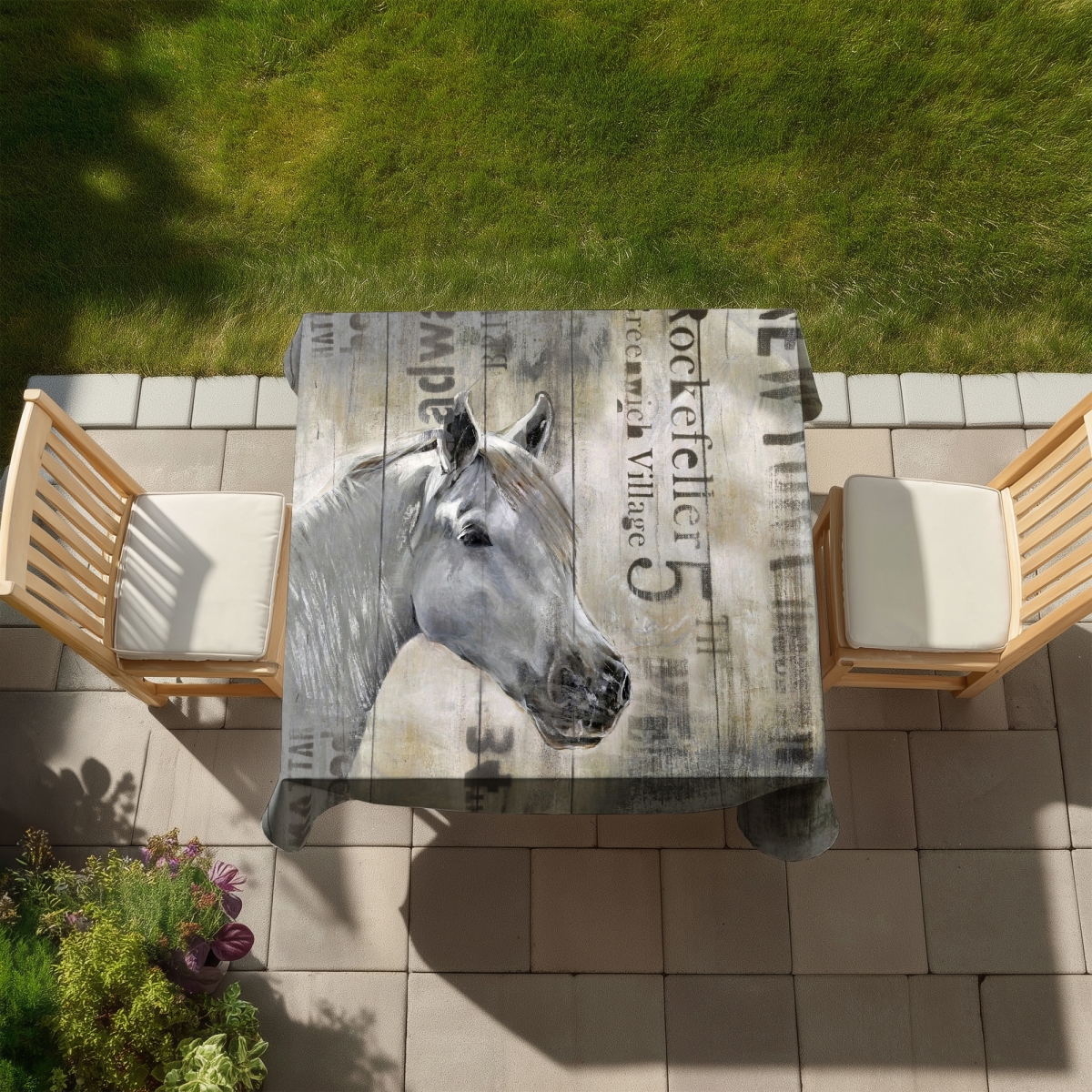 Picture of Begin Home Decor C1TC585854ZSGN 58 x 58 in. Rustic White Horse Tablecloth - Western Bedroom Decor