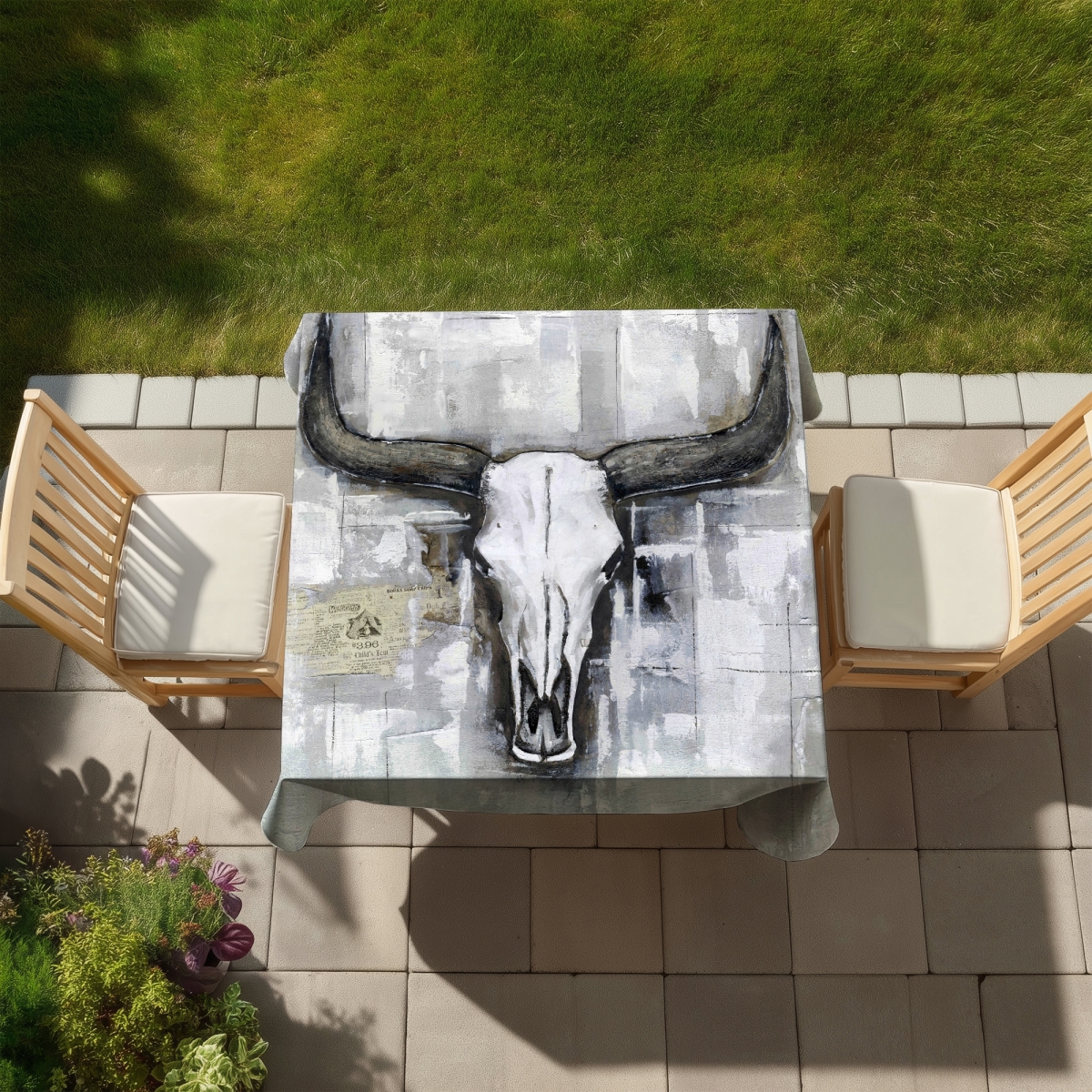 Picture of Begin Home Decor C1TC585885VDTL 58 x 58 in. Rustic White Bull Skull Tablecloth - Indoor & Outdoor Decor