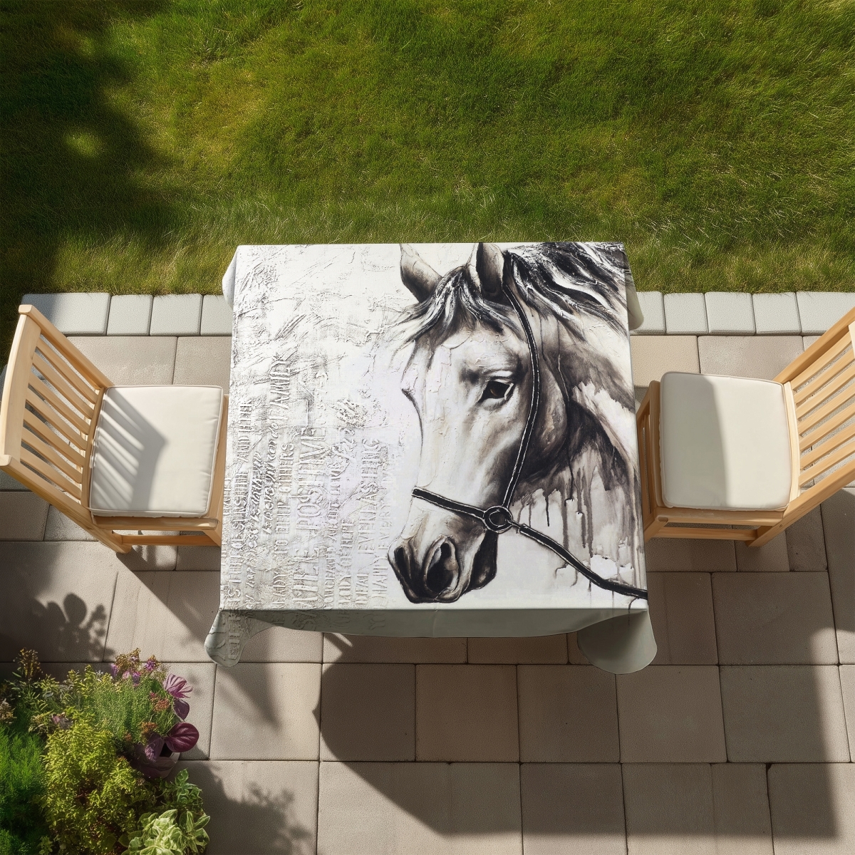 Picture of Begin Home Decor C1TC5858QQKQF5 58 x 58 in. Alpha the White Horse Tablecloth - Minimalist Bedroom Decor
