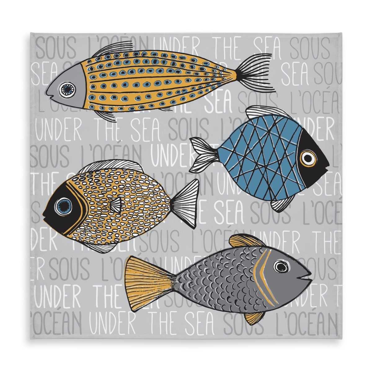 Picture of Begin Home Decor C1TC5858KF94L0 58 x 58 in. Fishes Illustration Tablecloth - Gray Animal Decor for Home