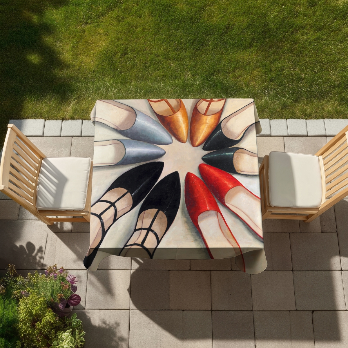 Picture of Begin Home Decor C1TC5858JNVSQI 58 x 58 in. Stylish Black Tablecloth - Five Pair of Women Shoes Design