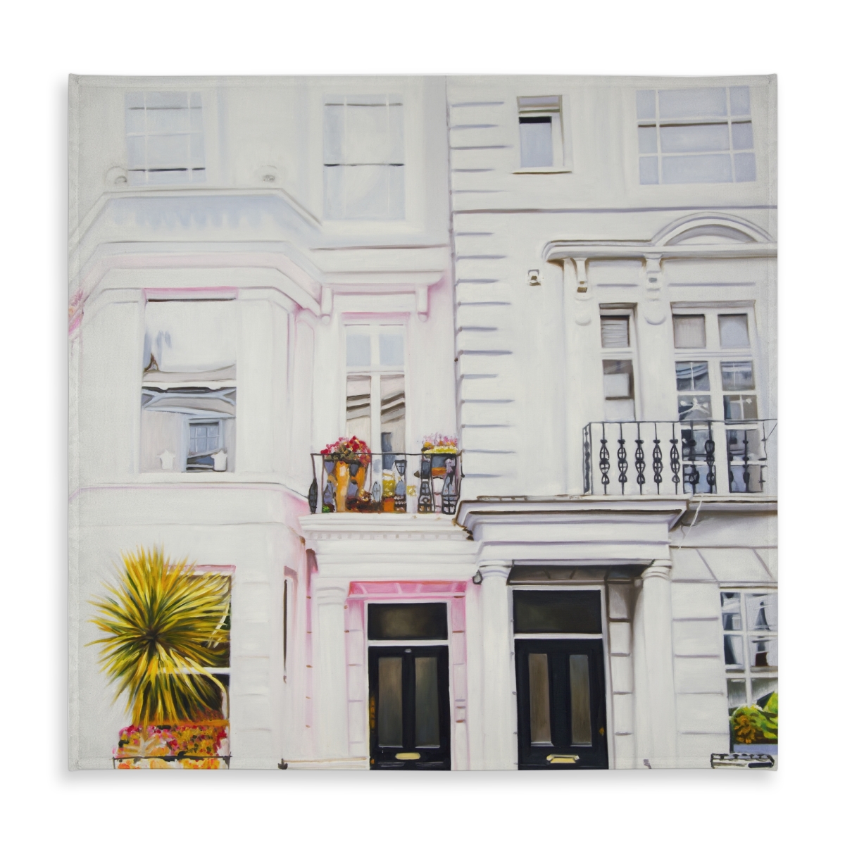 Picture of Begin Home Decor C1TC5858U3OFKH 58 x 58 in. White Hyperrealist Cities Tablecloth - West Coast Houses Decor