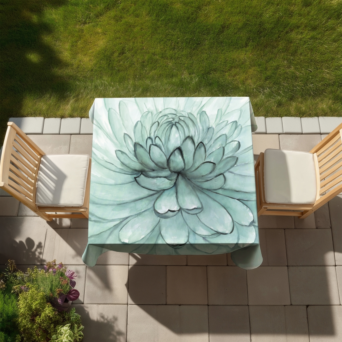 Picture of Begin Home Decor C1TC5858CB9XBB 58 x 58 in. Turquoise Flower Tablecloth - Indoor & Outdoor Floral Decor