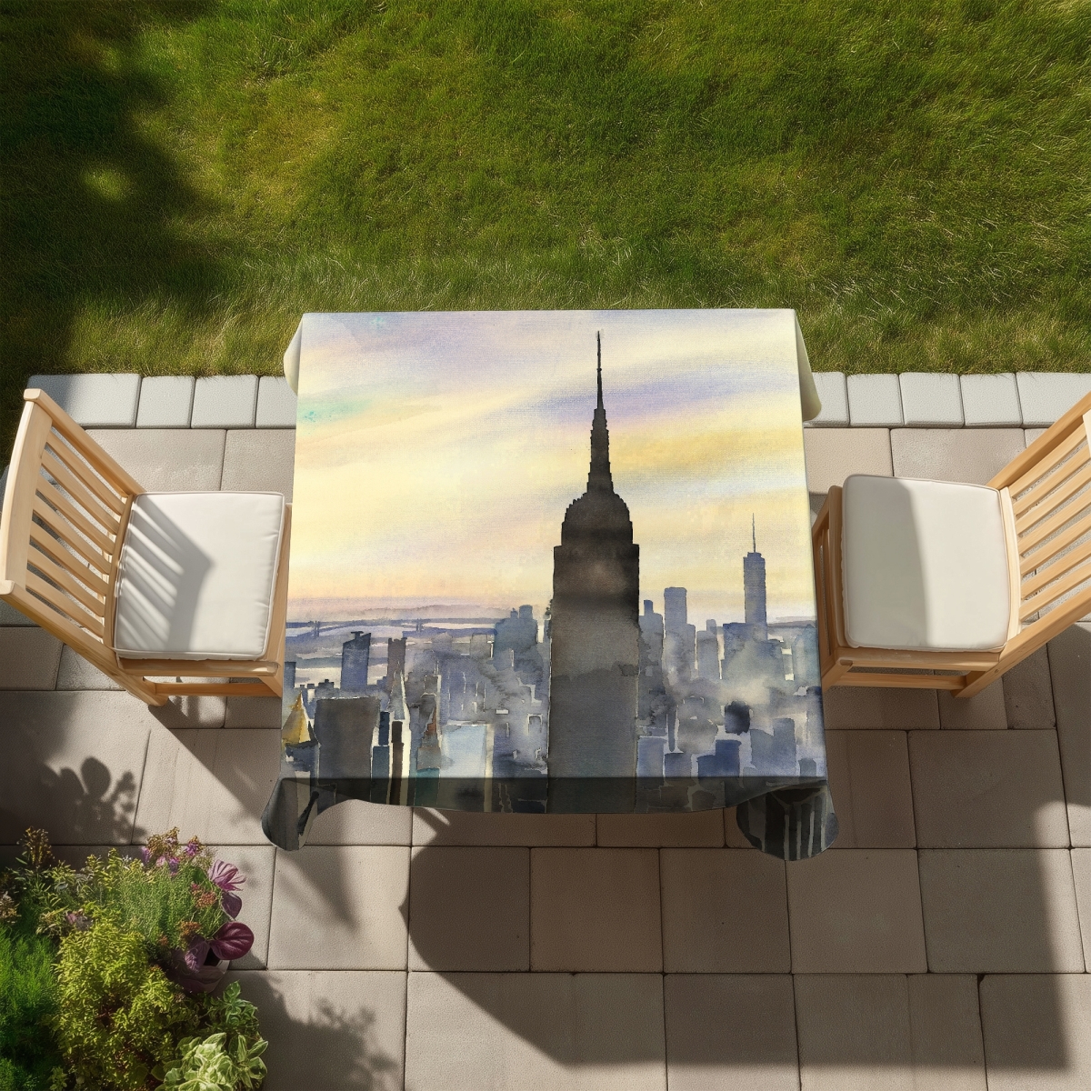 Picture of Begin Home Decor C1TC5858JIH3C3 58 x 58 in. Sunset Over York City Tablecloth - Indoor & Outdoor Decor