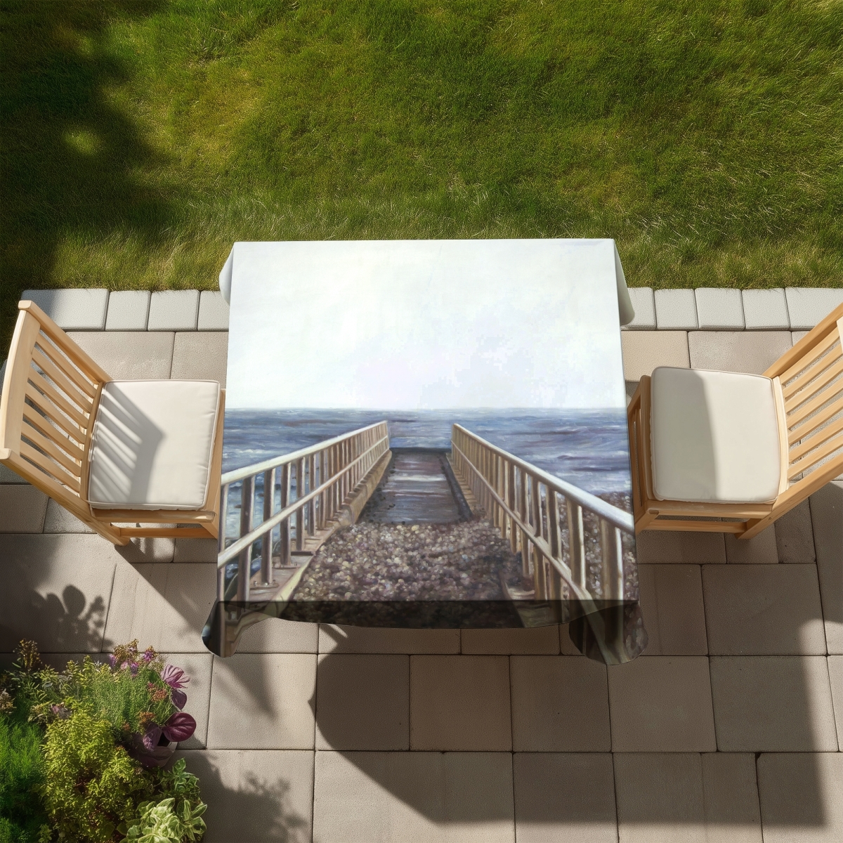 Picture of Begin Home Decor C1TC5858AYH7FD 58 x 58 in. Relaxing Beach Tablecloth - Sea Marine Bedroom Decor