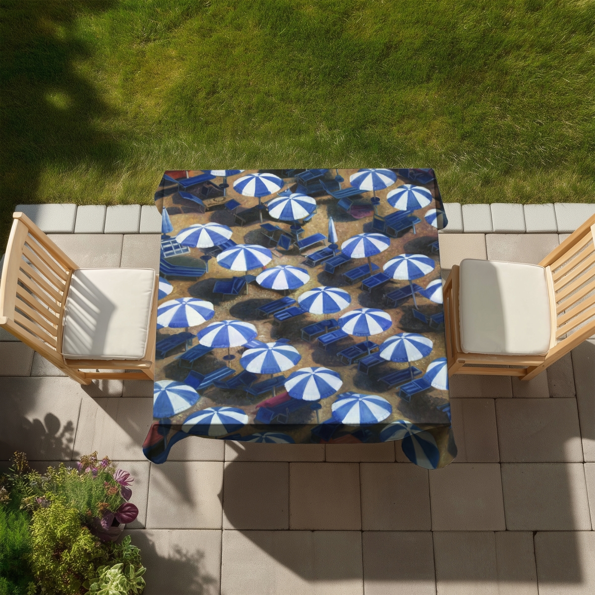 Picture of Begin Home Decor C1TC5858HTY6O8 58 x 58 in. American Coastal Beach Umbrellas Tablecloth - Indoor & Outdoor