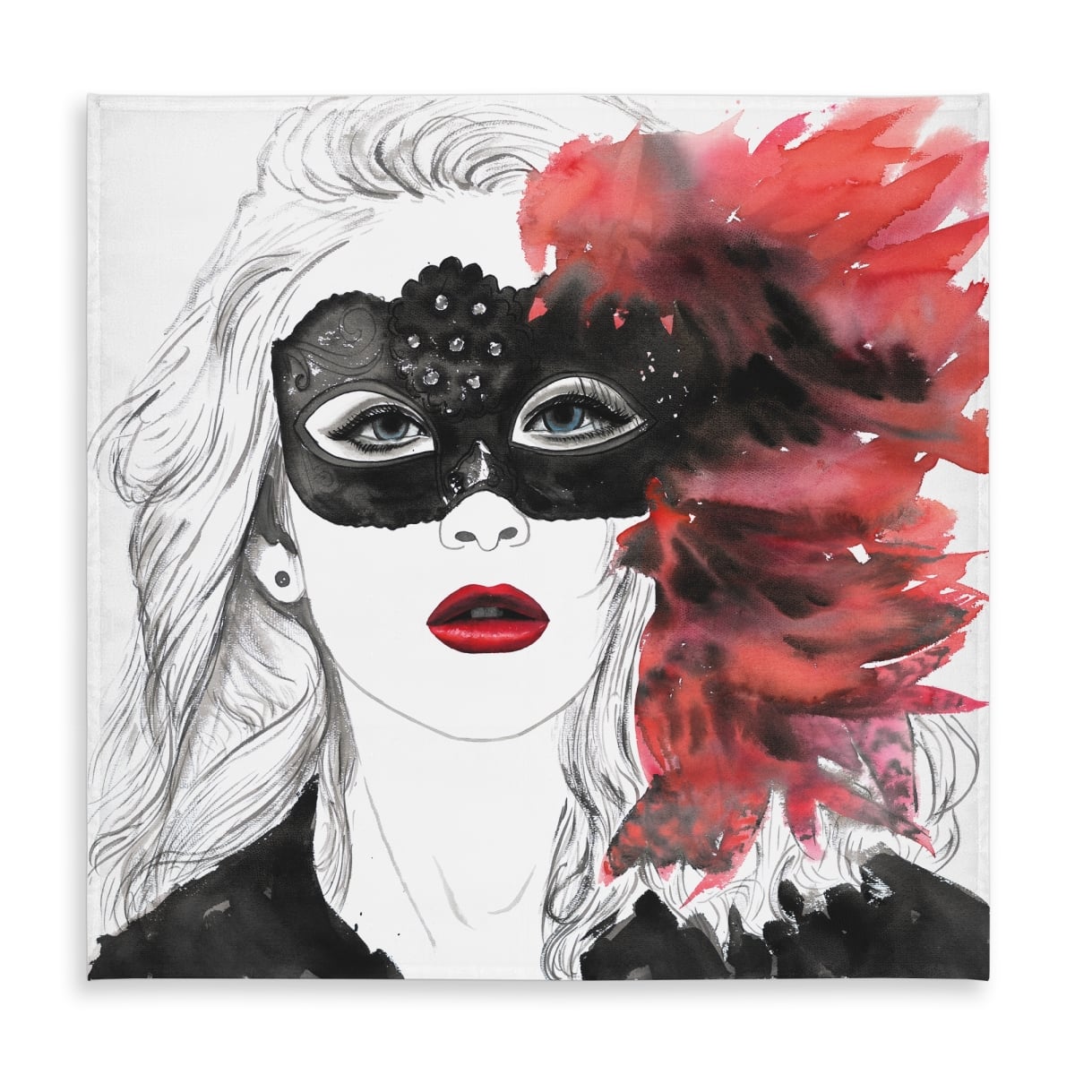 Picture of Begin Home Decor C1TC5858I7OQTC 58 x 58 in. Masked Ball White Bohemian Tablecloth - Indoor & Outdoor Decor