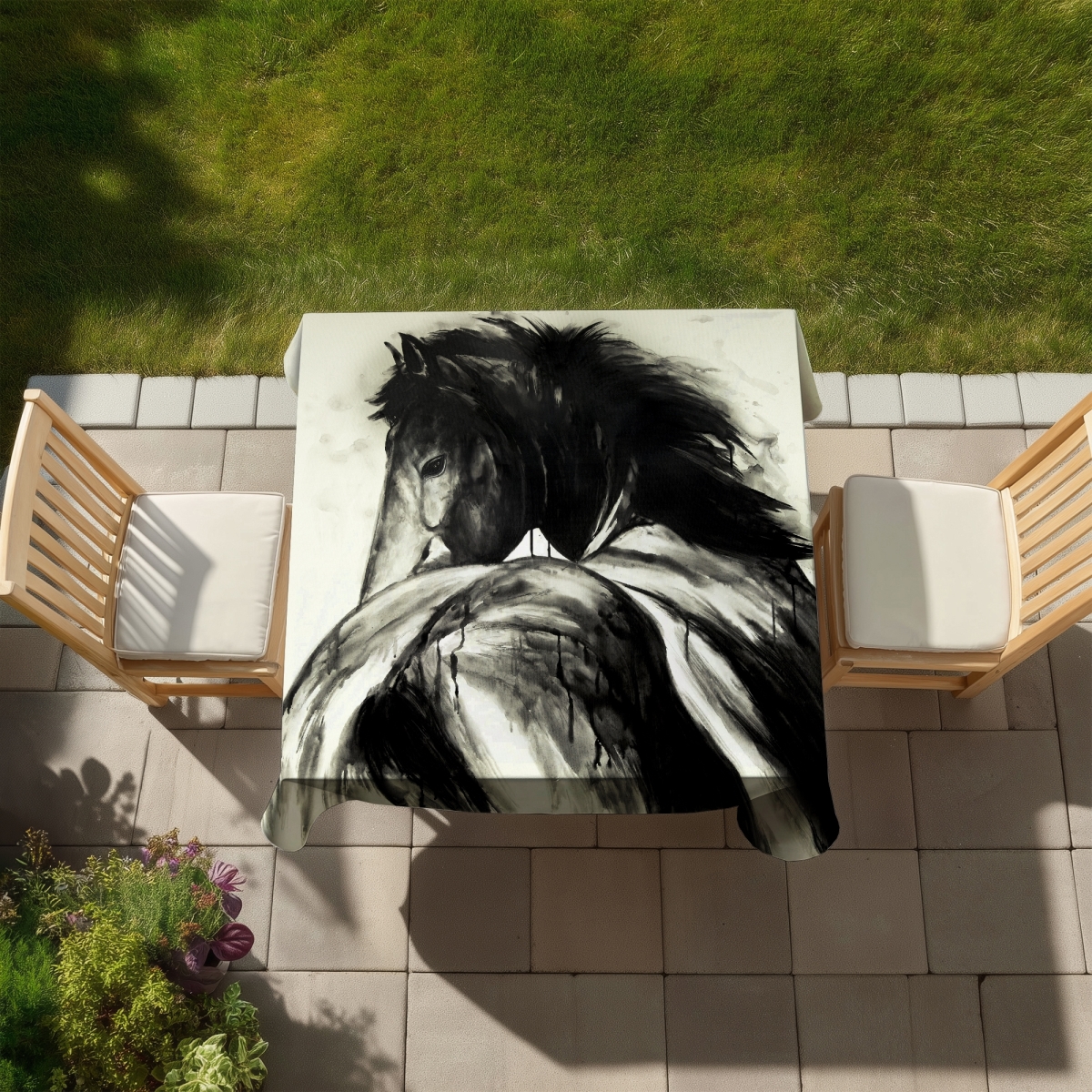 Picture of Begin Home Decor C1TC5858HQHJPO 58 x 58 in. Beige Farm Animals Tablecloth - Classical Horse Home Decor