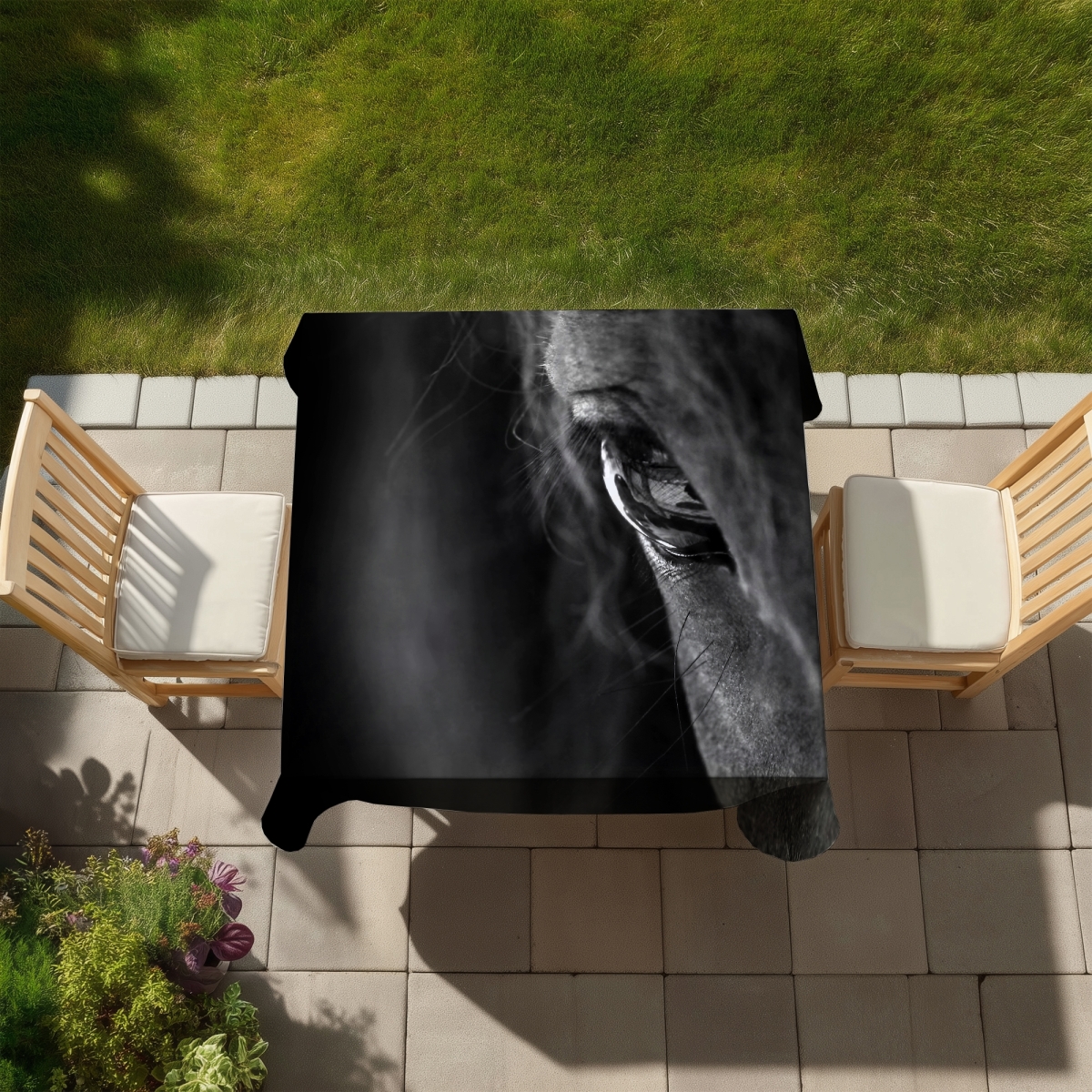 Picture of Begin Home Decor C1TC5858VC5RZS 58 x 58 in. Monochrome White Black Horse Tablecloth - Farm Animal Decor
