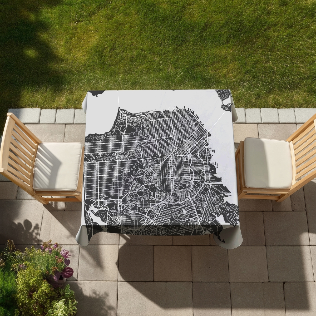 Picture of Begin Home Decor C1TC58584Y3HIE 58 x 58 in. San Francisco City Plan Tablecloth - Indoor & Outdoor Decor