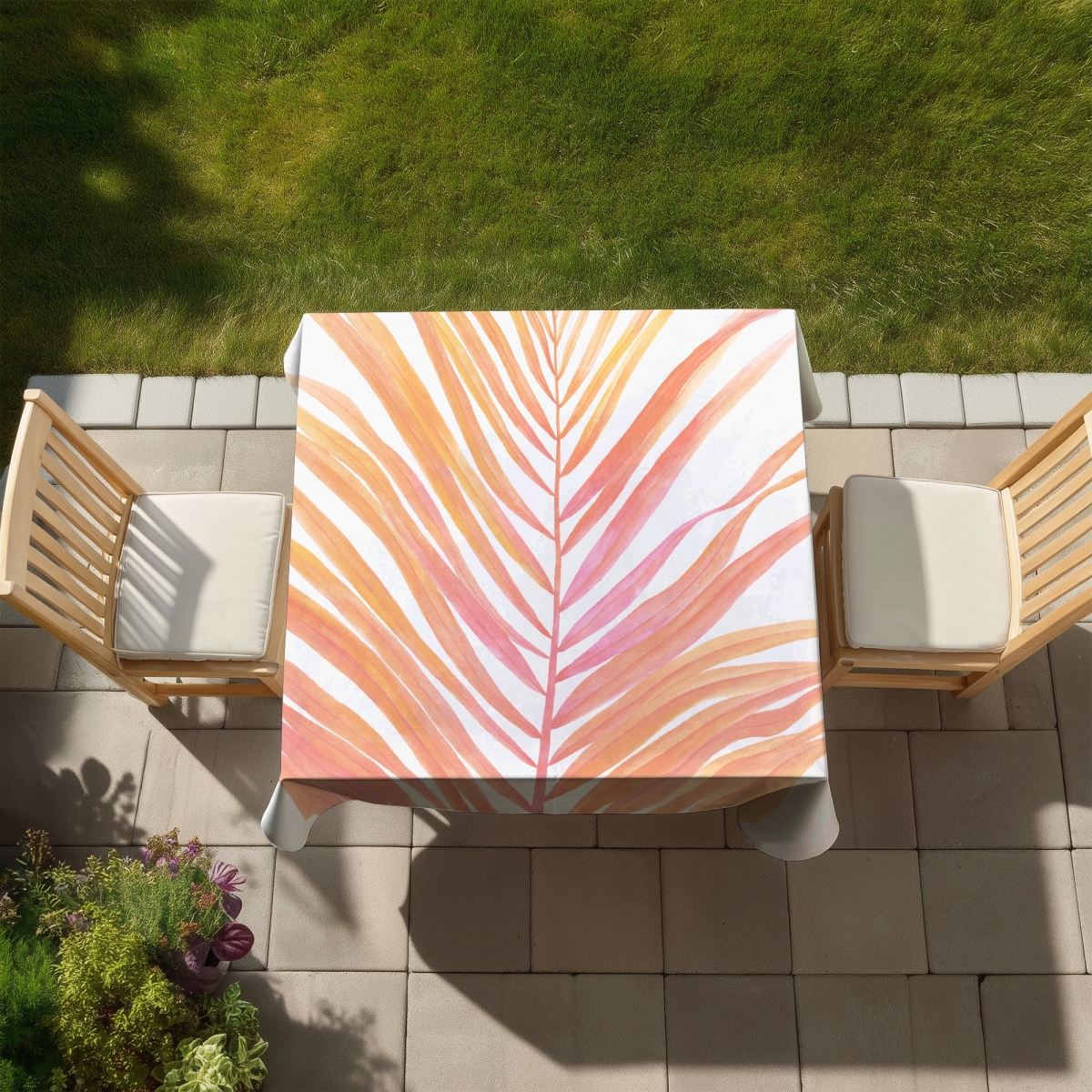 Picture of Begin Home Decor C1TC5858CJZDGK 58 x 58 in. Pink Floral Botanical Tablecloth - Glam Palm Leaf Home Decor