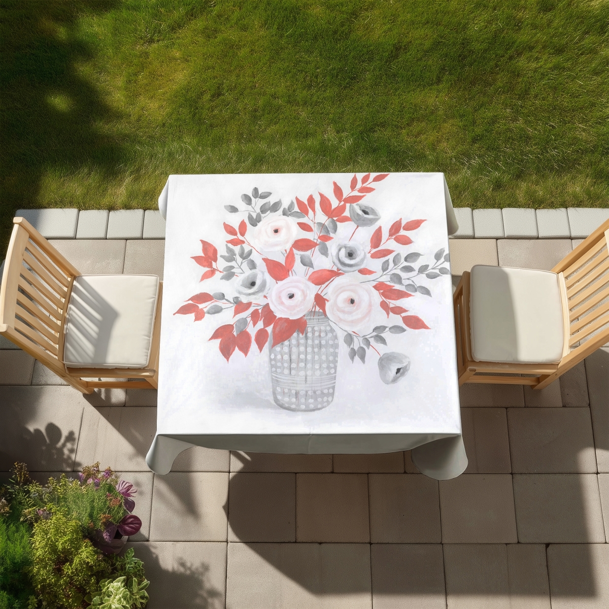 Picture of Begin Home Decor C1TC5858M40QRW 58 x 58 in. Leaves Coral Floral Botanical Tablecloth - Indoor & Outdoor Decor