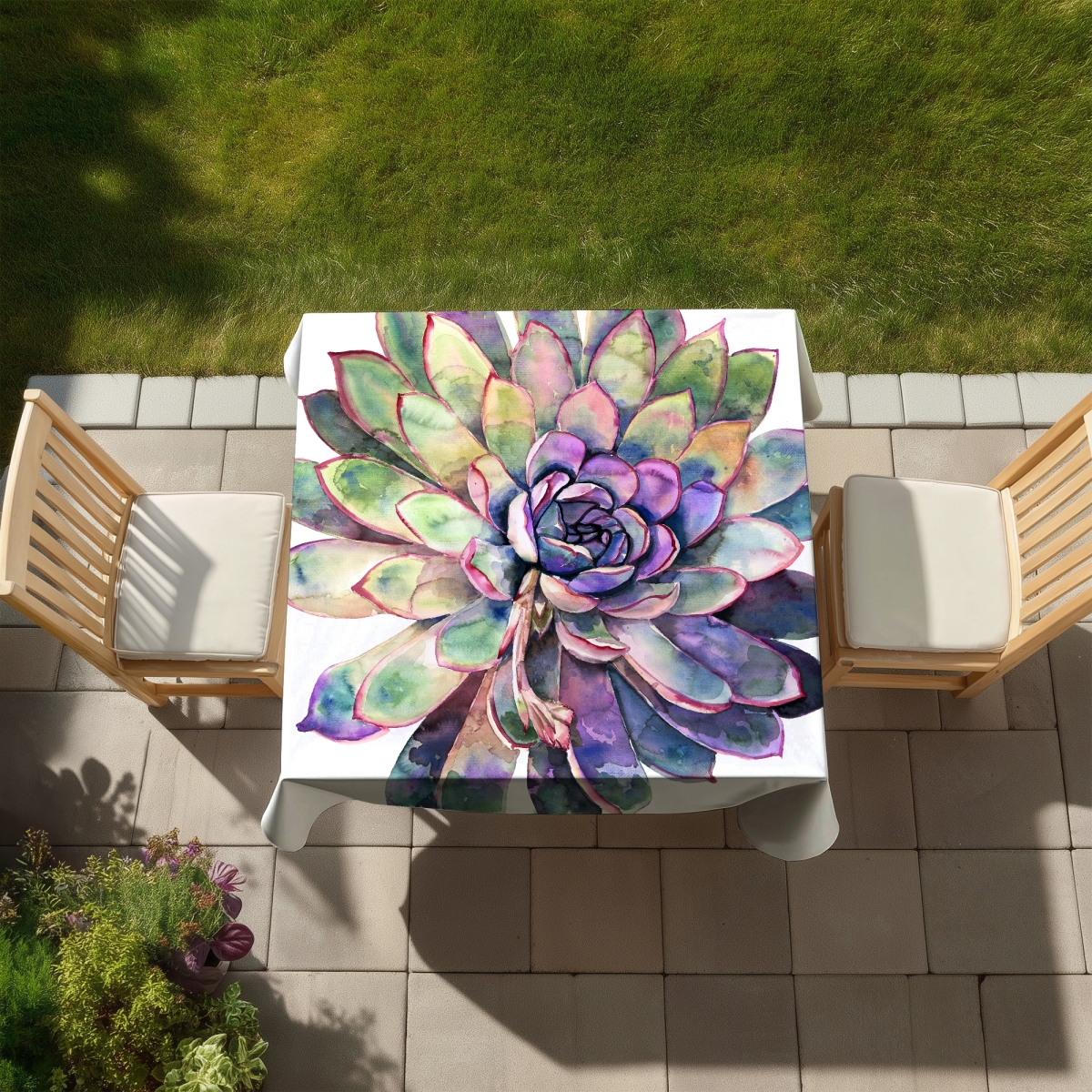 Picture of Begin Home Decor C1TC585847QOI3 58 x 58 in. Multi Colored Succulent Tablecloth - Indoor & Outdoor Home Decor