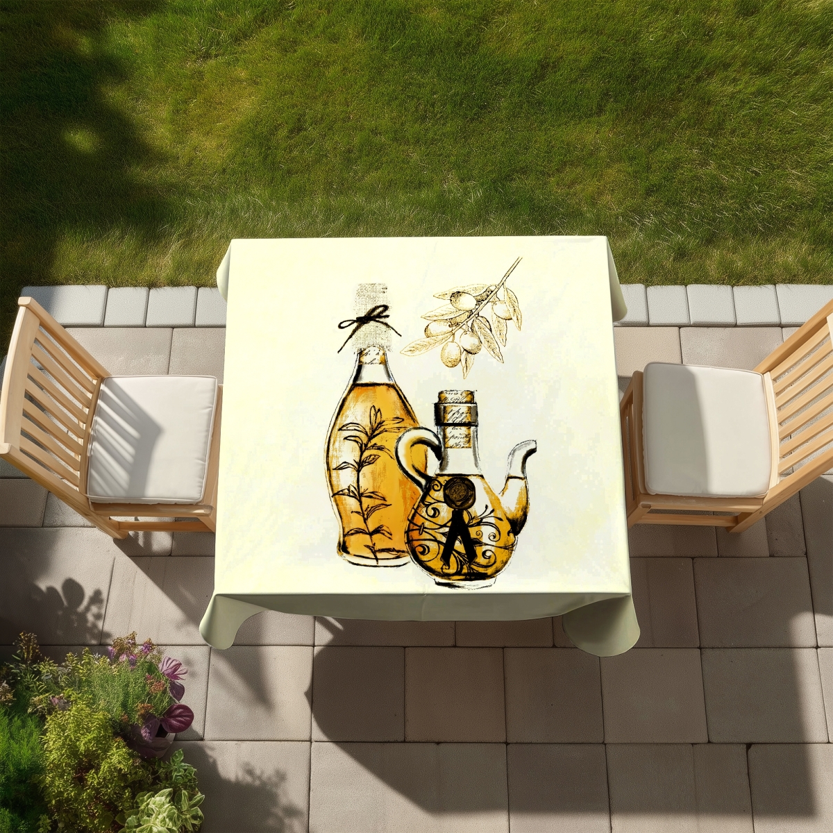 Picture of Begin Home Decor C1TC5858NVF435 58 x 58 in. Two Bottles of Olive Oil Tablecloth - Indoor & Outdoor Decor
