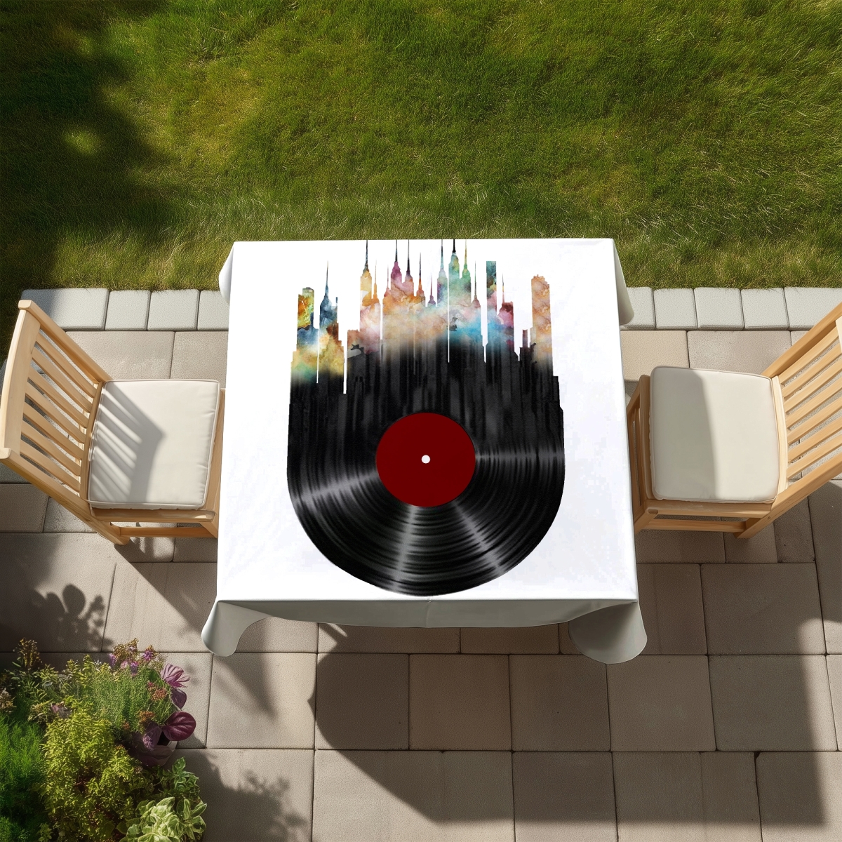 Picture of Begin Home Decor C1TC5858DWG537 58 x 58 in. Abstract City Vinyl Disk Tablecloth - Indoor & Outdoor Decor