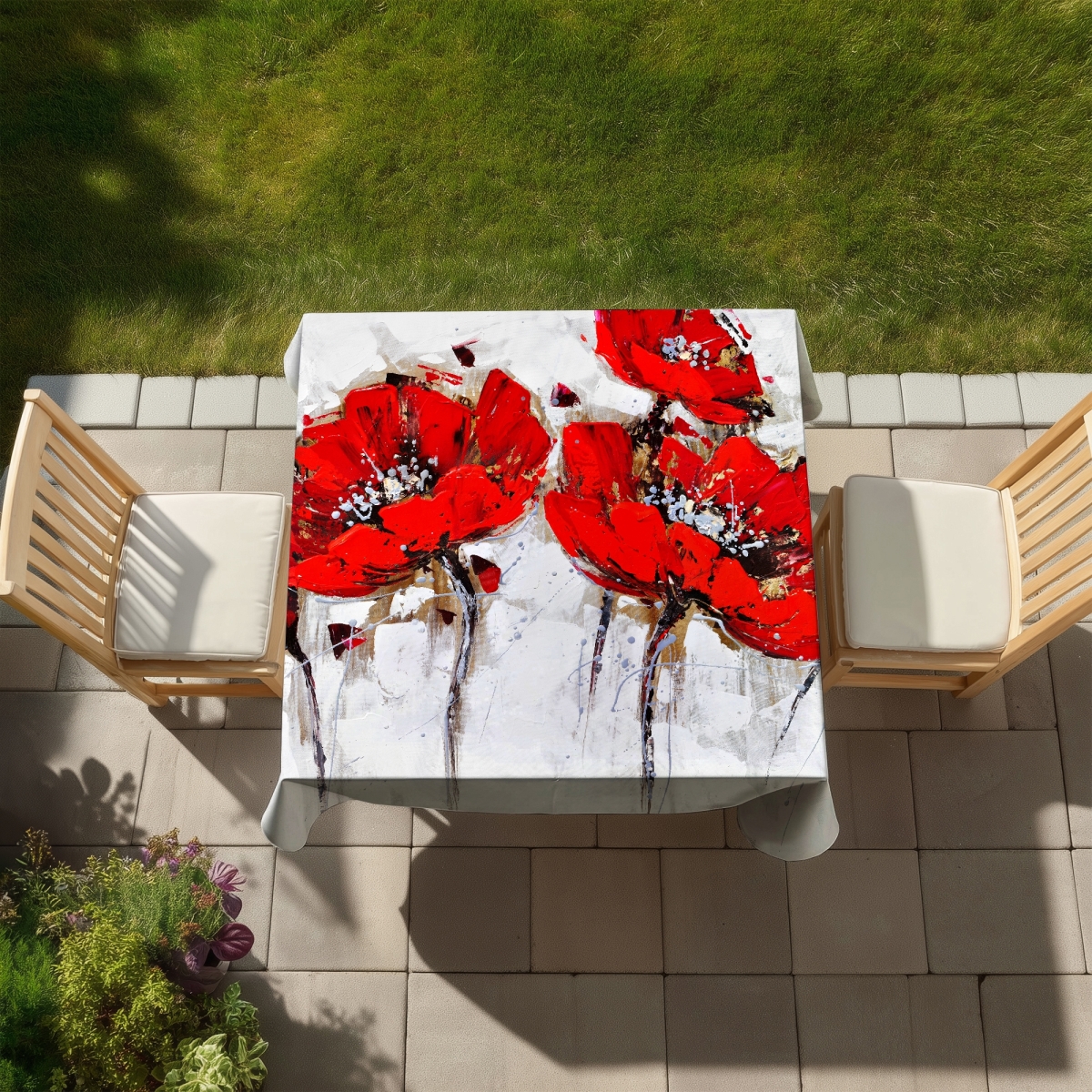 Picture of Begin Home Decor C1TC5858GWNXZB 58 x 58 in. Abstract Poppy Flowers Tablecloth - Indoor Outdoor Decor