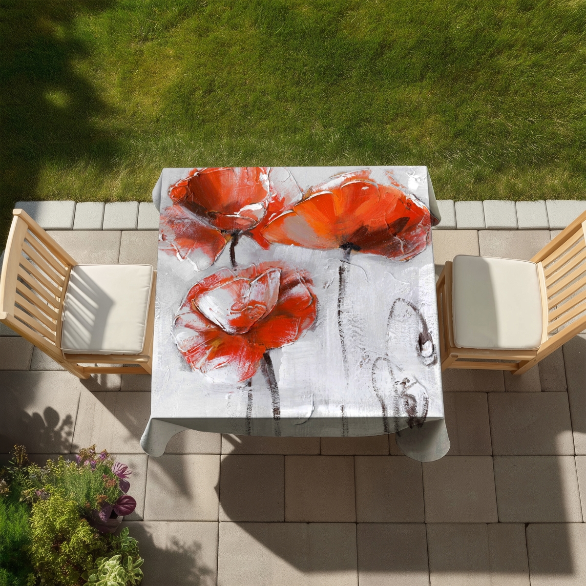 Picture of Begin Home Decor C1TC5858OAYOGP 58 x 58 in. Red Floral Botanical Tablecloth - Indoor Outdoor Home Decor