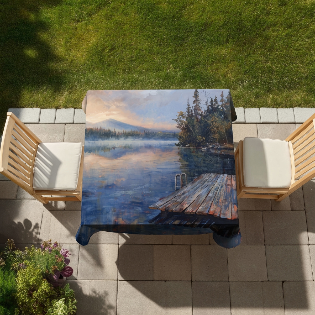 Picture of Begin Home Decor C1TC5858YU3E72 58 x 58 in. Dock Indoor & Outdoor Tablecloth - Stylish Home Decor Essential