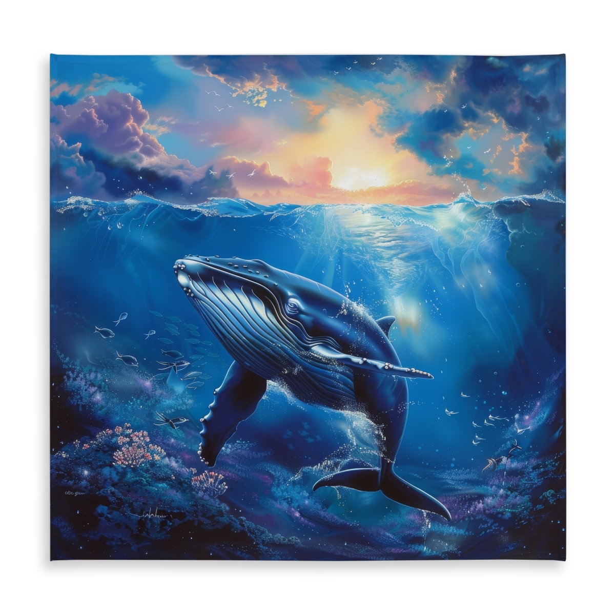 Picture of Begin Home Decor C1TC5858LS10MM 58 x 58 in. Whale in the Water Tablecloth - Indoor & Outdoor Home Decor