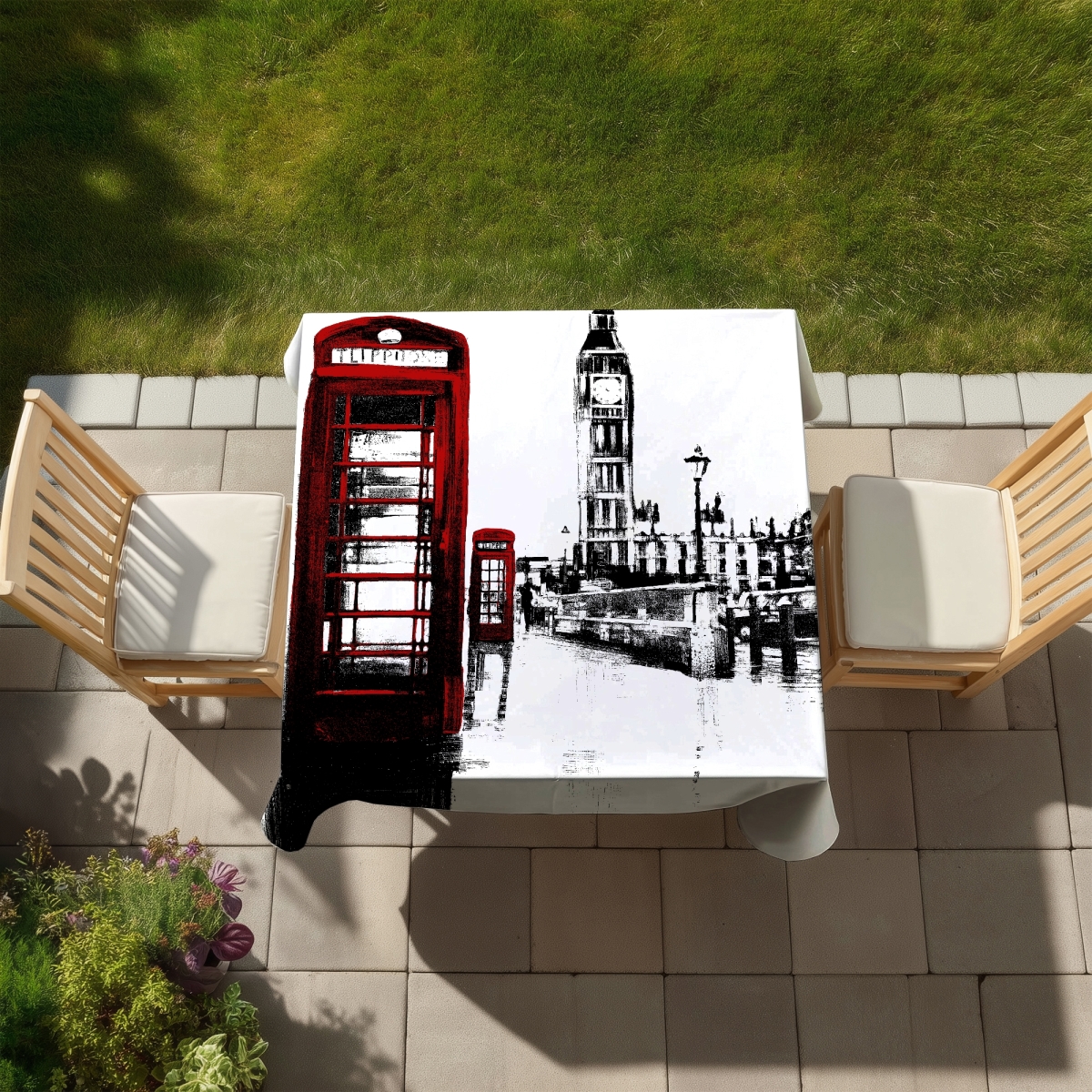 Picture of Begin Home Decor C1TC5858G0VJXQ 58 x 58 in. Industrial Cities Tablecloth - London Decor - Indoor & Outdoor