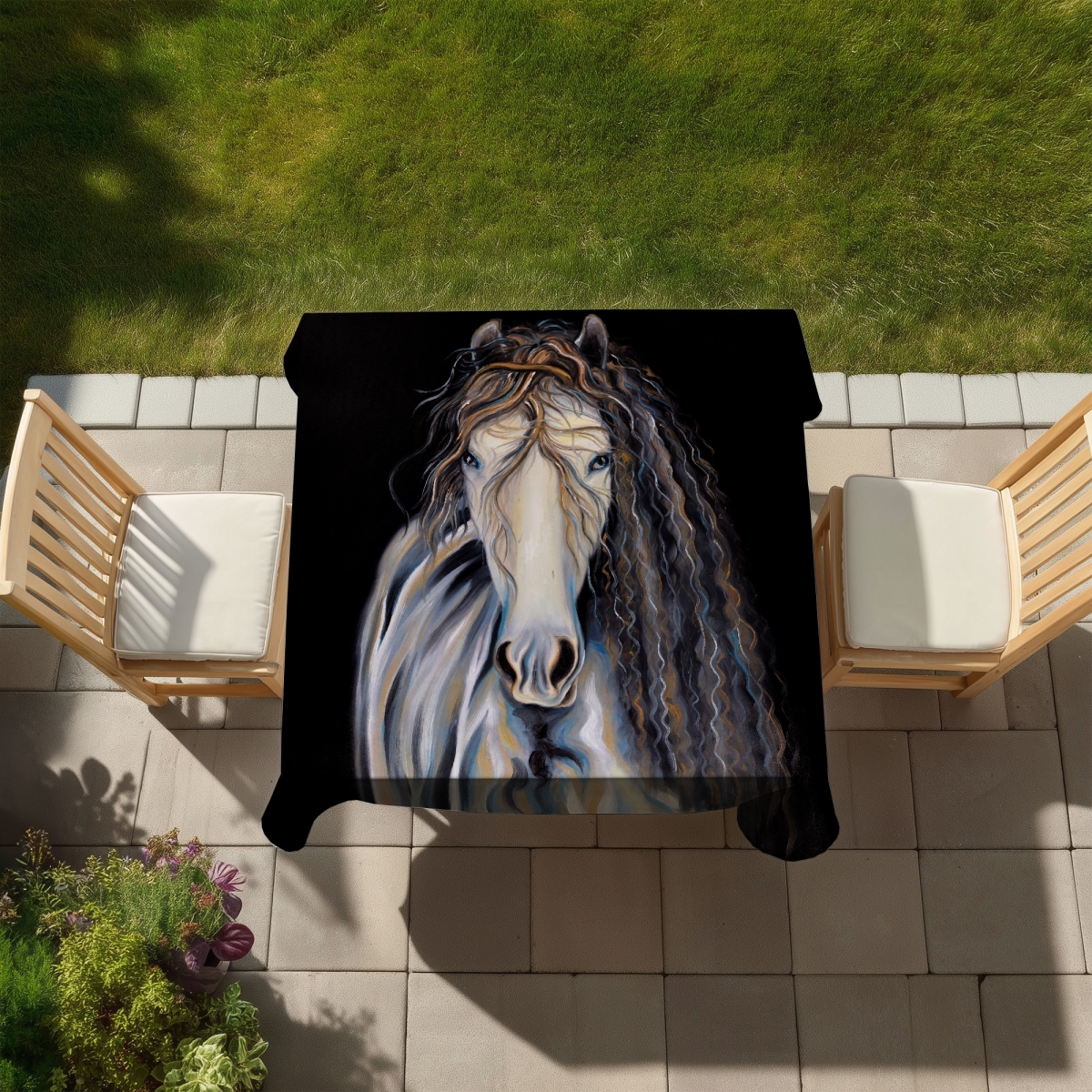 Picture of Begin Home Decor C1TC5858TPLHGO 58 x 58 in. Abstract Horse Tablecloth - Indoor & Outdoor Home Decor