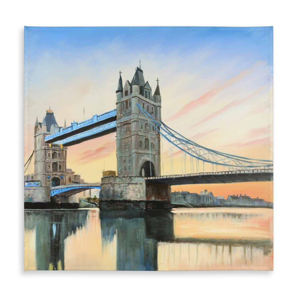 Picture of Begin Home Decor C1TC5858HJ73YZ 58 x 58 in. Bridge Contemporary Blue Tablecloth - Sunset on London Bridge