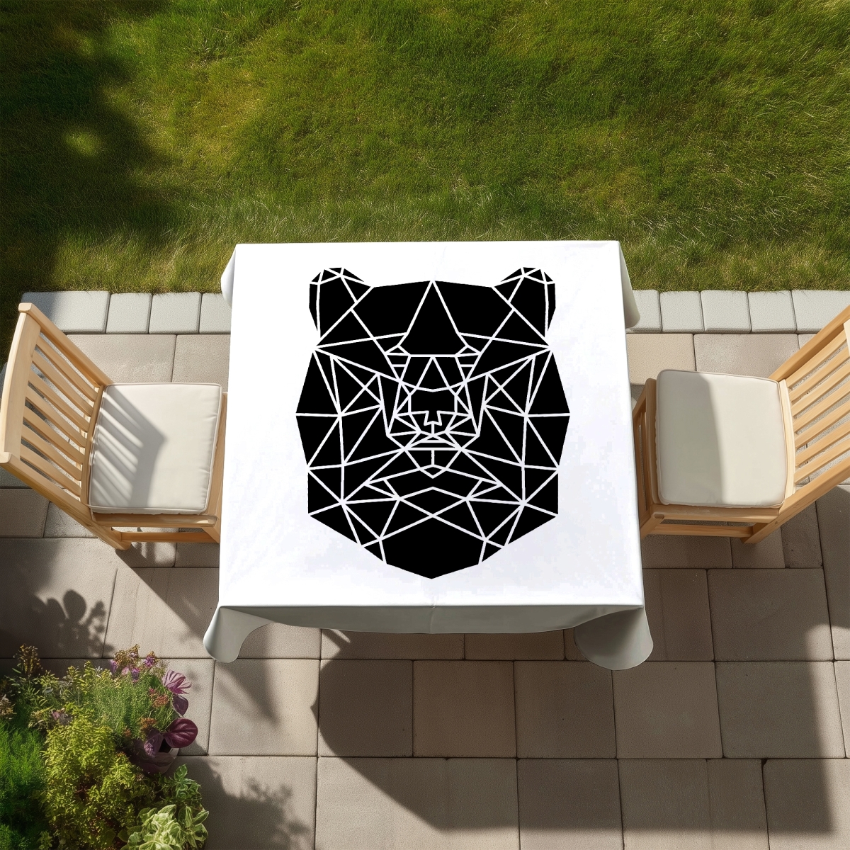 Picture of Begin Home Decor C1TC58587DOU2V 58 x 58 in. Geometric Bear Head Tablecloth - Indoor & Outdoor Home Decor